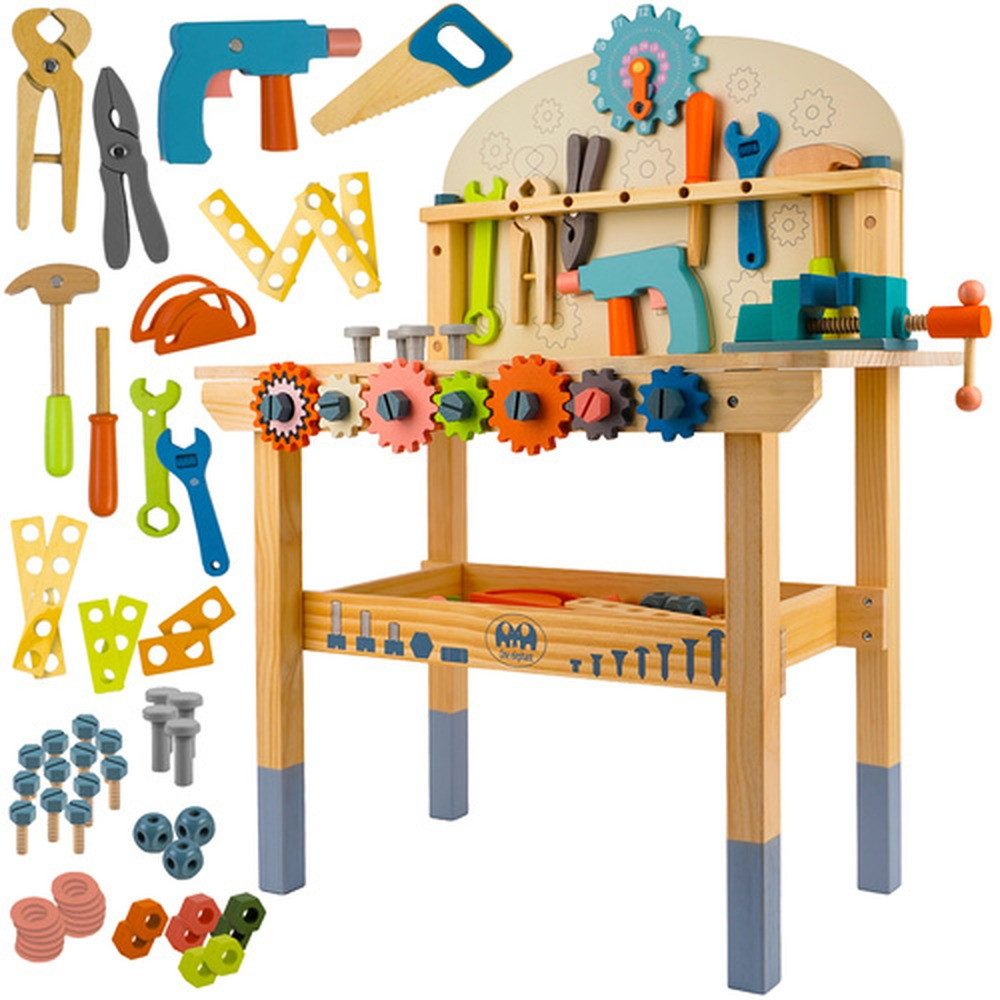 KRUZZEL Spielwerkbank Kinderwerkstatt 3-in-1-Holzwerkzeugen, (Spar-Set, DIY), Ideal für Zuhause, Kindergarten oder Spielzimmer
