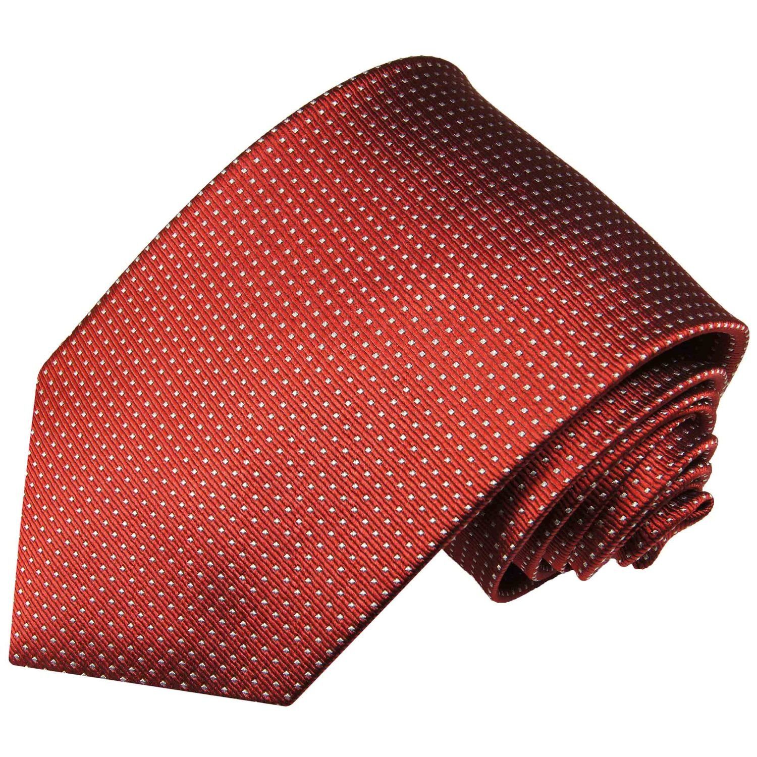 Seidenkrawatte Seide (8cm), Malone gepunktet rot 100% Herren modern Krawatte Schlips Breit 933 Paul