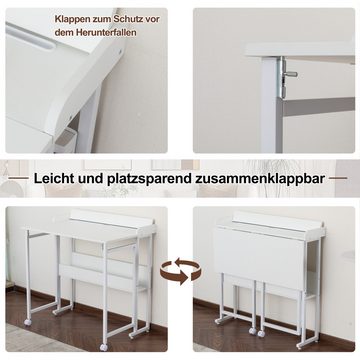 UEV Schreibtisch klappbar,Computertisch für Homeoffice (Bürotisch,Faltbar Tisch,Platzsparend,klapptisch mit Rollen und Regal)