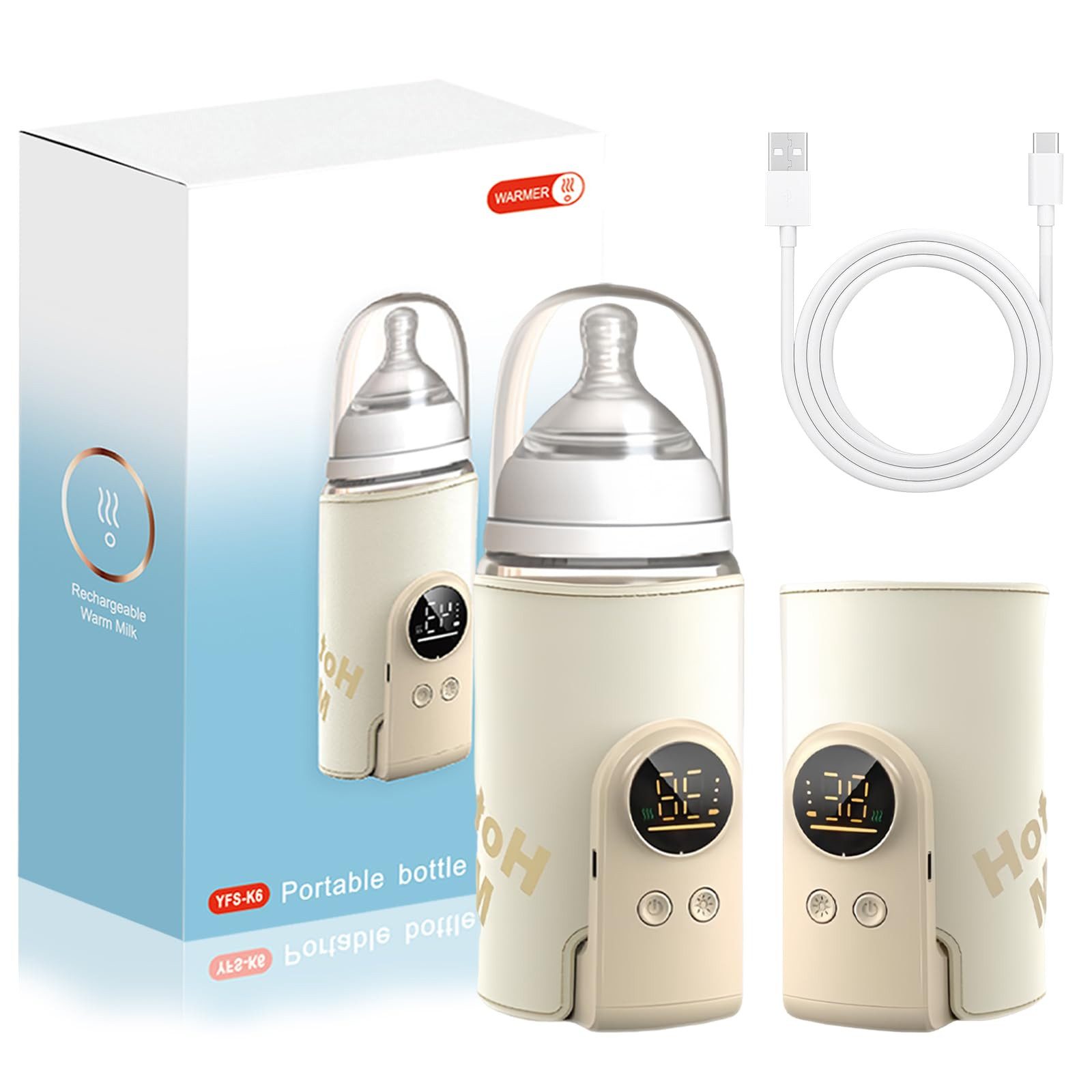 Babyflaschenwärmer Flaschenwärmer Baby, Tragbarer Flaschenwärmer, USB-C Ladung