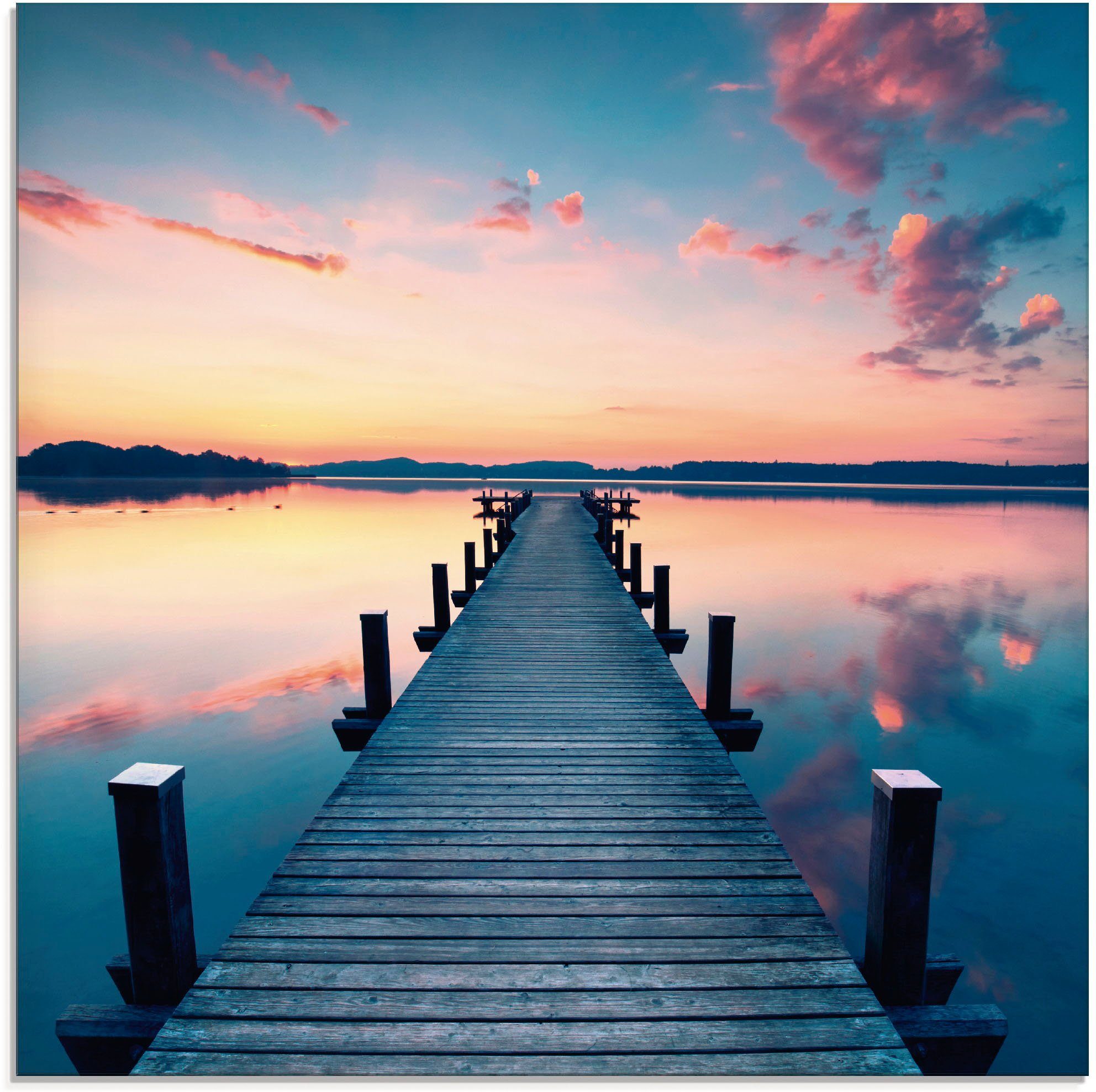 Artland Glasbild Langer Pier am See im Sonnenaufgang, Gewässer (1 St), in verschiedenen Größen