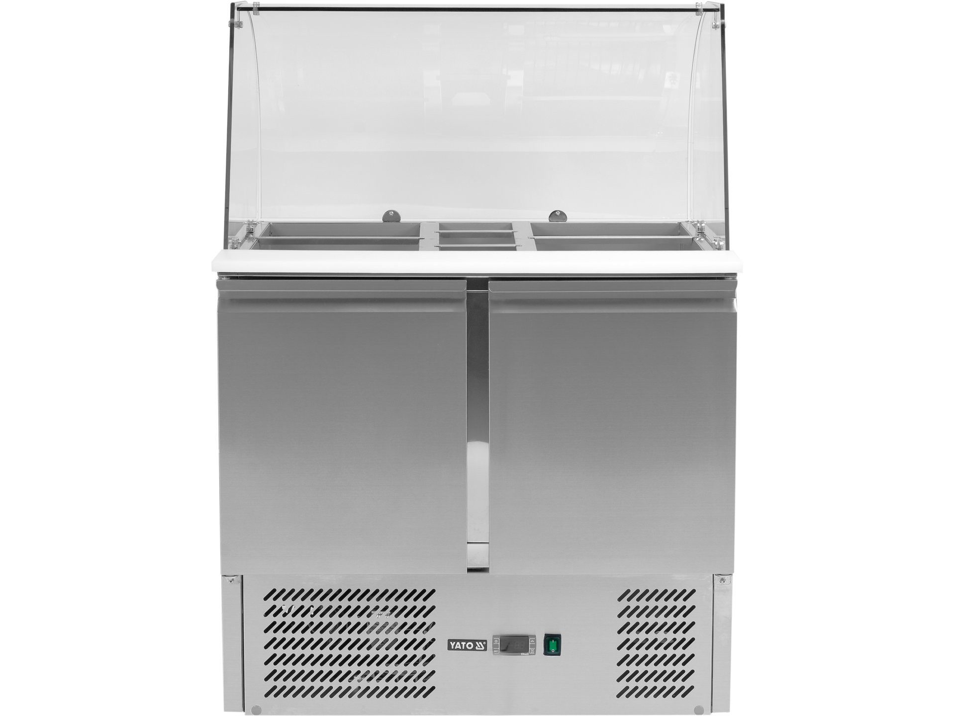Yato Arbeitstisch Kühltisch mit Glasaufsatz für GN-Behälter 170W, 240L, 900x700x850mm (PE, PE)