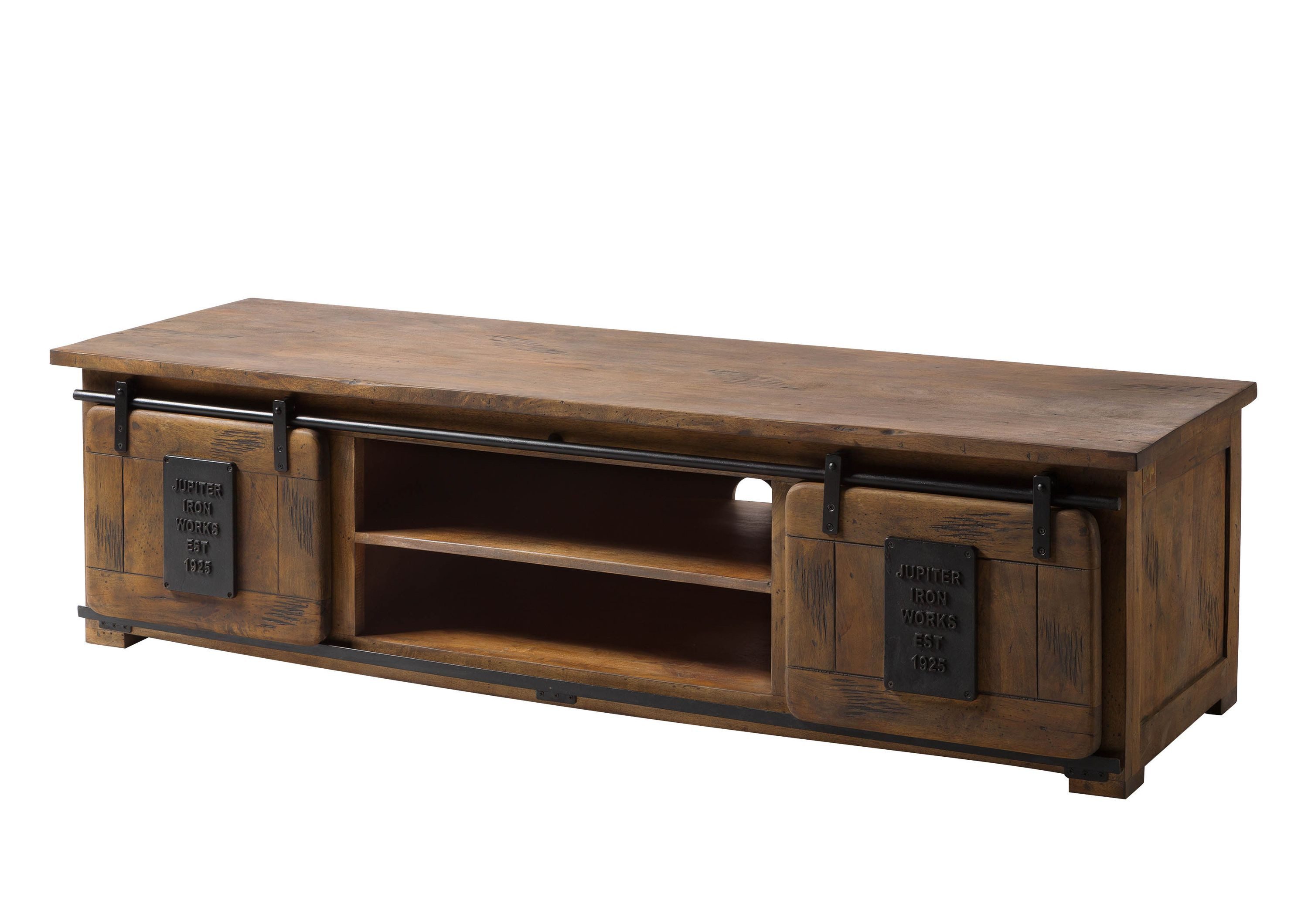 Massivmoebel24 TV-Board RAILWAY Mango Massivholz braun (Massivholz montiert 61 kg RAILWAY #435), Mango 180x55x50 cm (BxTxH) braun lackiert