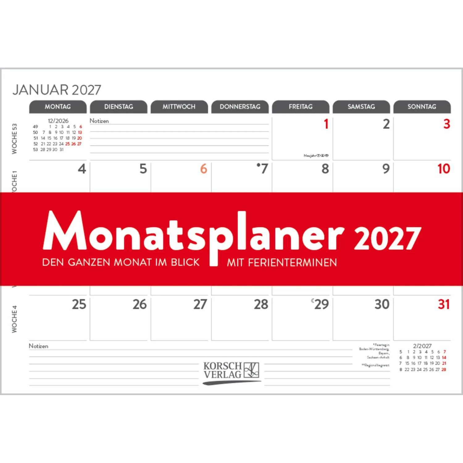 Korsch Verlag Wandkalender Monatsplaner 2027
