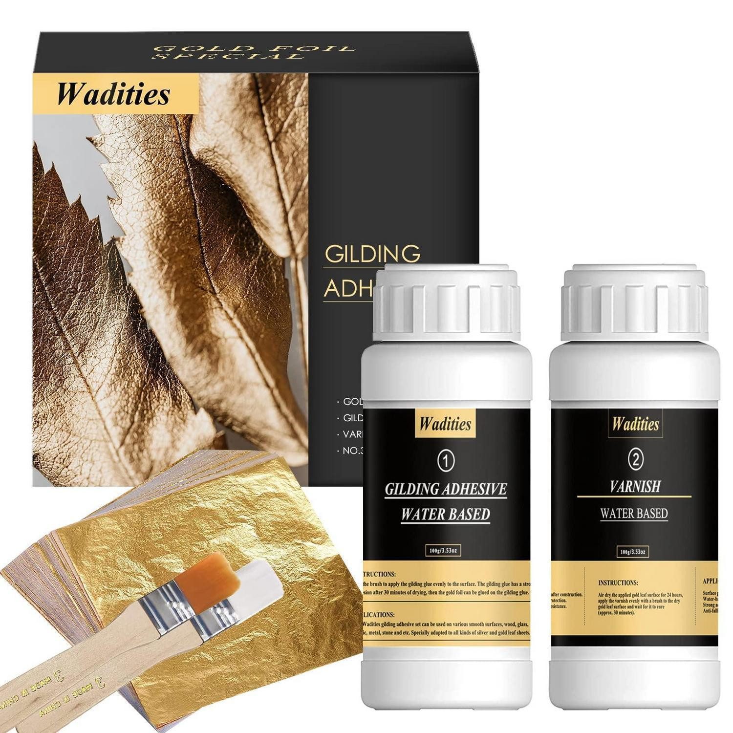 LuxusKollektion Bastelfilz Blattgold Kleber Set 100x Blattgold + Lack