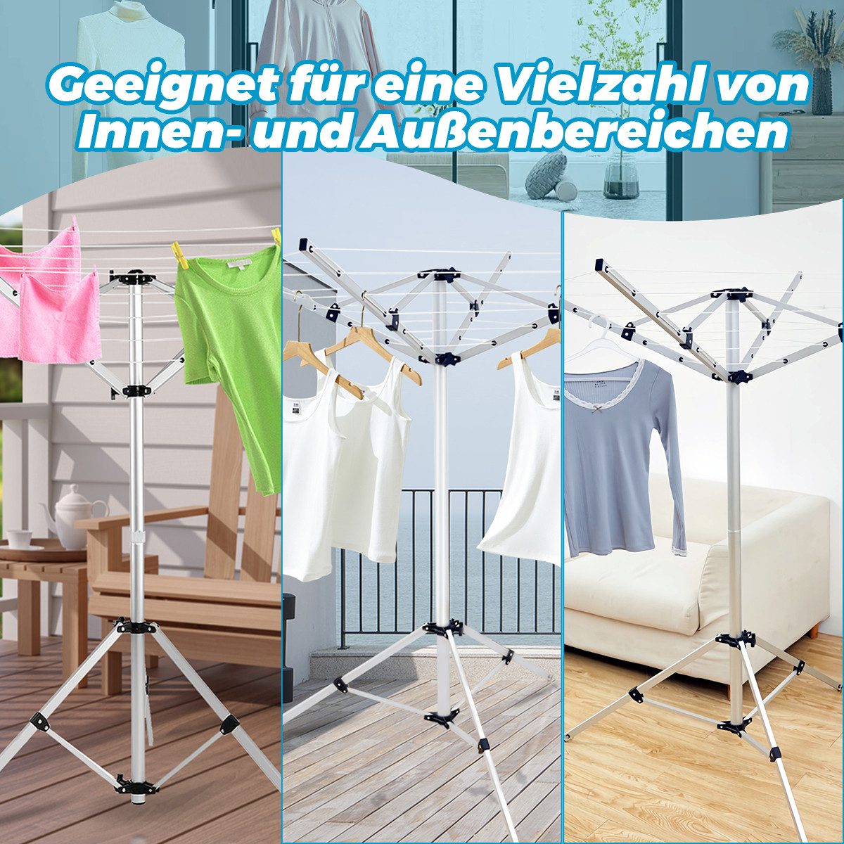 PFCTART Kleiderständer Faltbare Wäschespinne mit 15 m Leinenlänge, (Set, 1 St., Für Camping, Balkon & Garten – wäscheständer klein, ausziehbar), Leichtes Alumin – Bild 5 von 5
