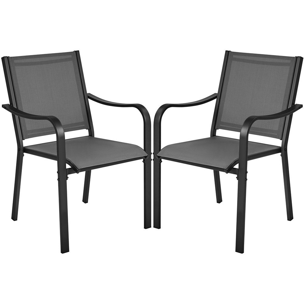 Yaheetech Gartenstuhl Esszimmerstuhl aus Texteline-Gewebe und Metall (2 St), 2er-Set Küchenstuhl Stapelbar & Robust bis 136 kg Belastbar je Stuhl