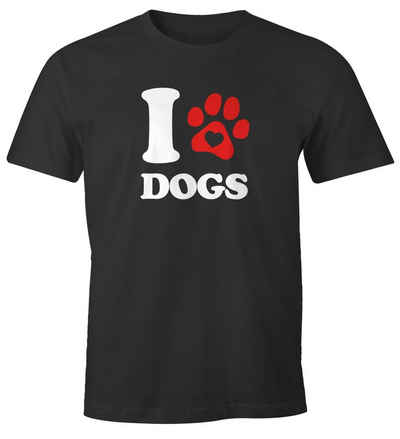 MoonWorks Print-Shirt Herren T-Shirt I love Dogs lustiges Hunde Motiv Hundepfote Abdruck Gassi Shirt Moonworks® mit Print