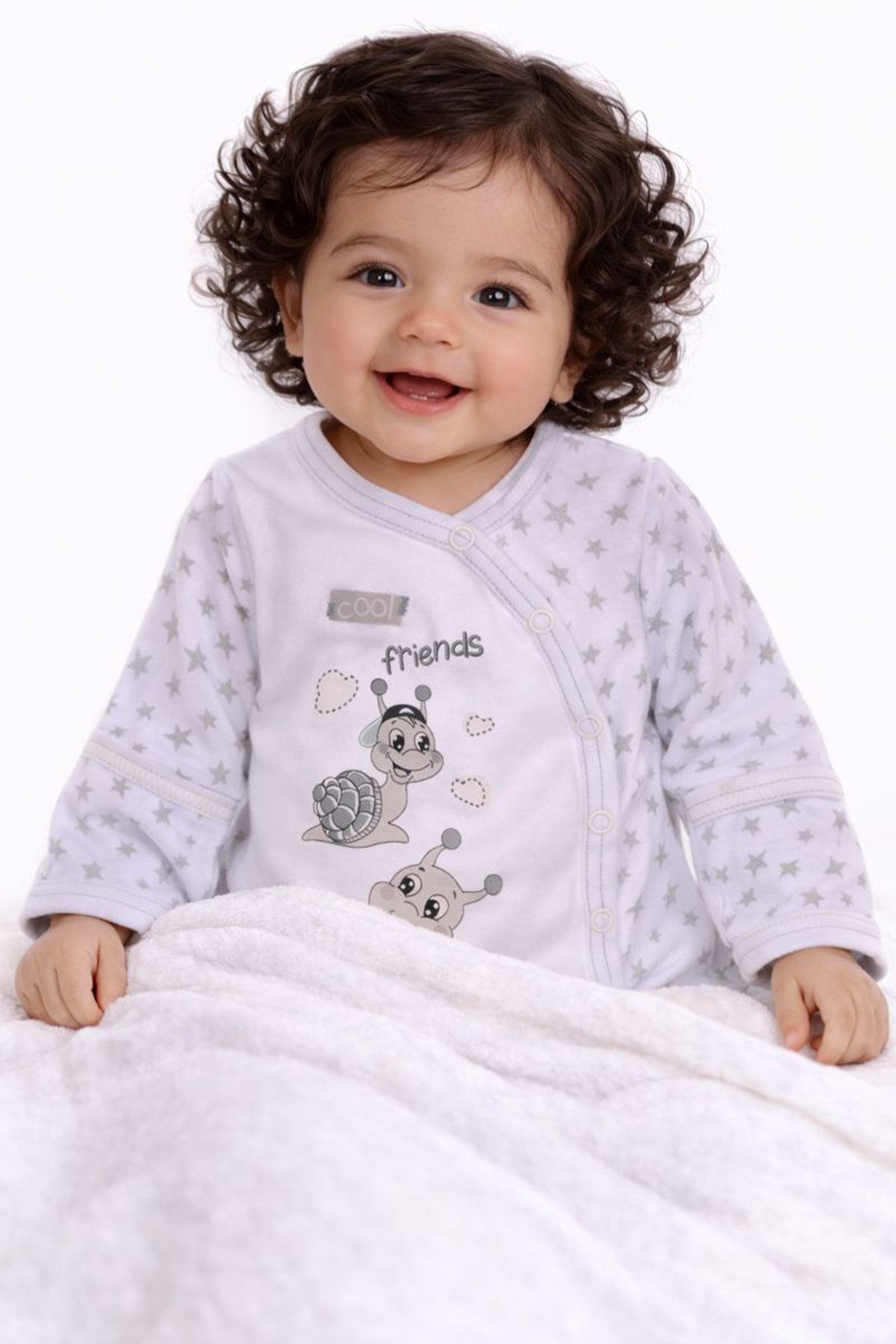 La Bortini Wickelbody Baby Body 2er Langarmbodys in Weiß Gelb mit Schnecken 44 50 56 62 68 74 80 86 92 98 104 110