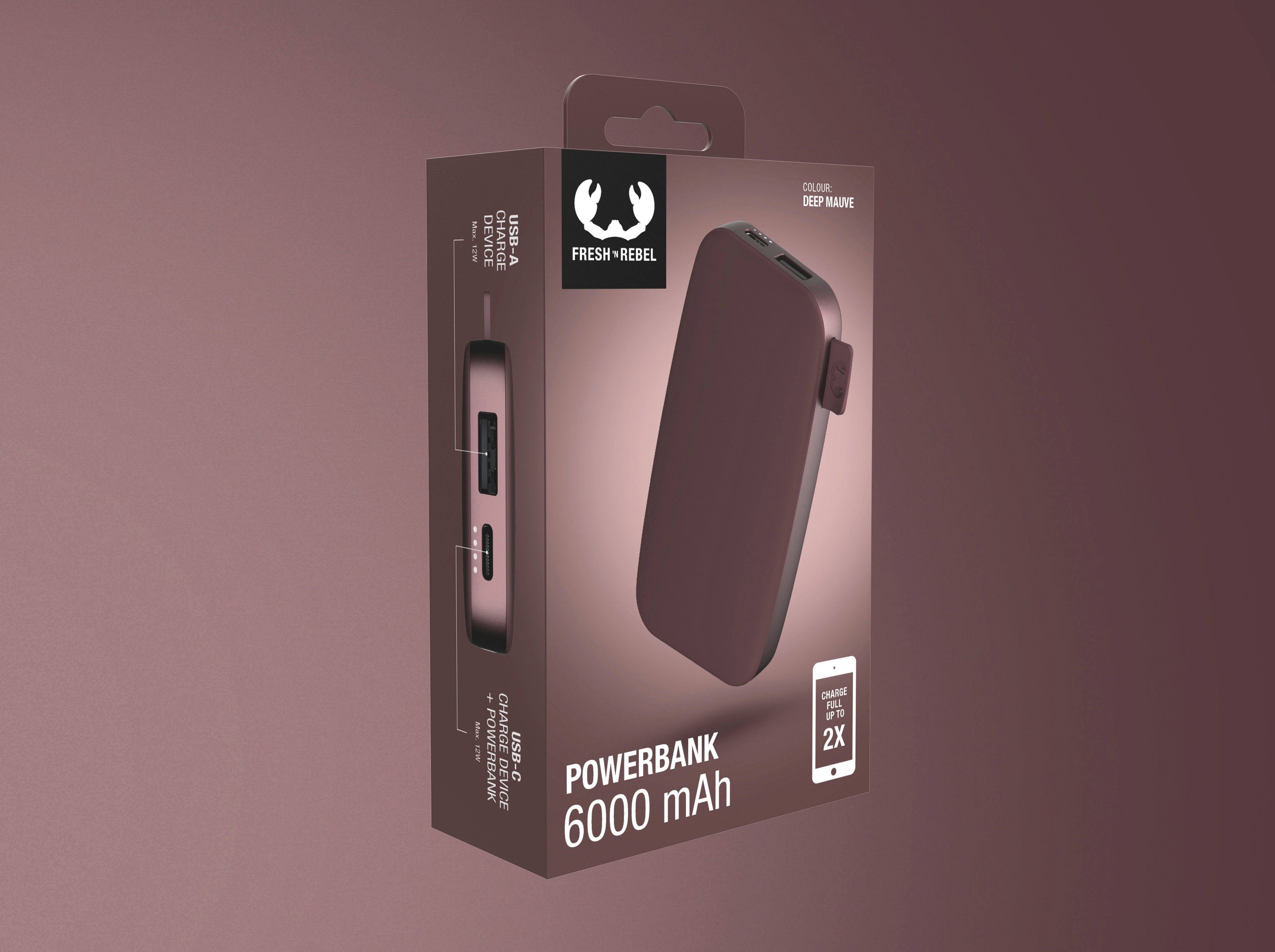 6000mAh (5 Power Rebel mit Fresh´n V) dunkelrot Powerbank USB-C, Fast Pack Charge