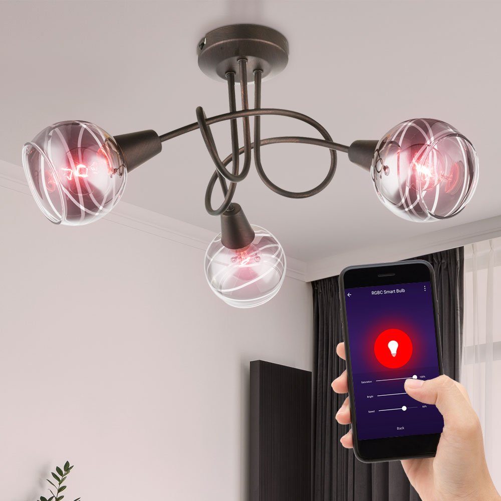 etc-shop Smarte LED-Leuchte, LED App Glas Handy Rondell Lampe Set im Steuerung Decken Flur Spot