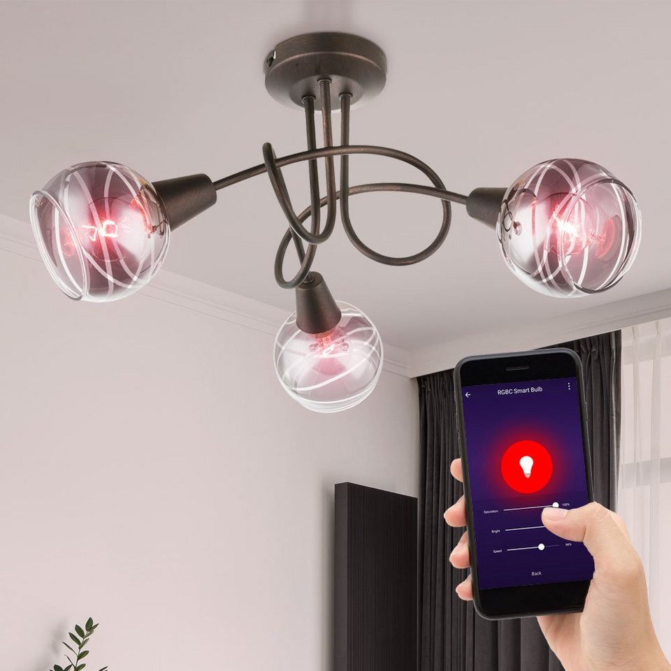 etc-shop Smarte LED-Leuchte, LED Decken Lampe Flur Glas Spot Rondell App  Handy Steuerung im Set