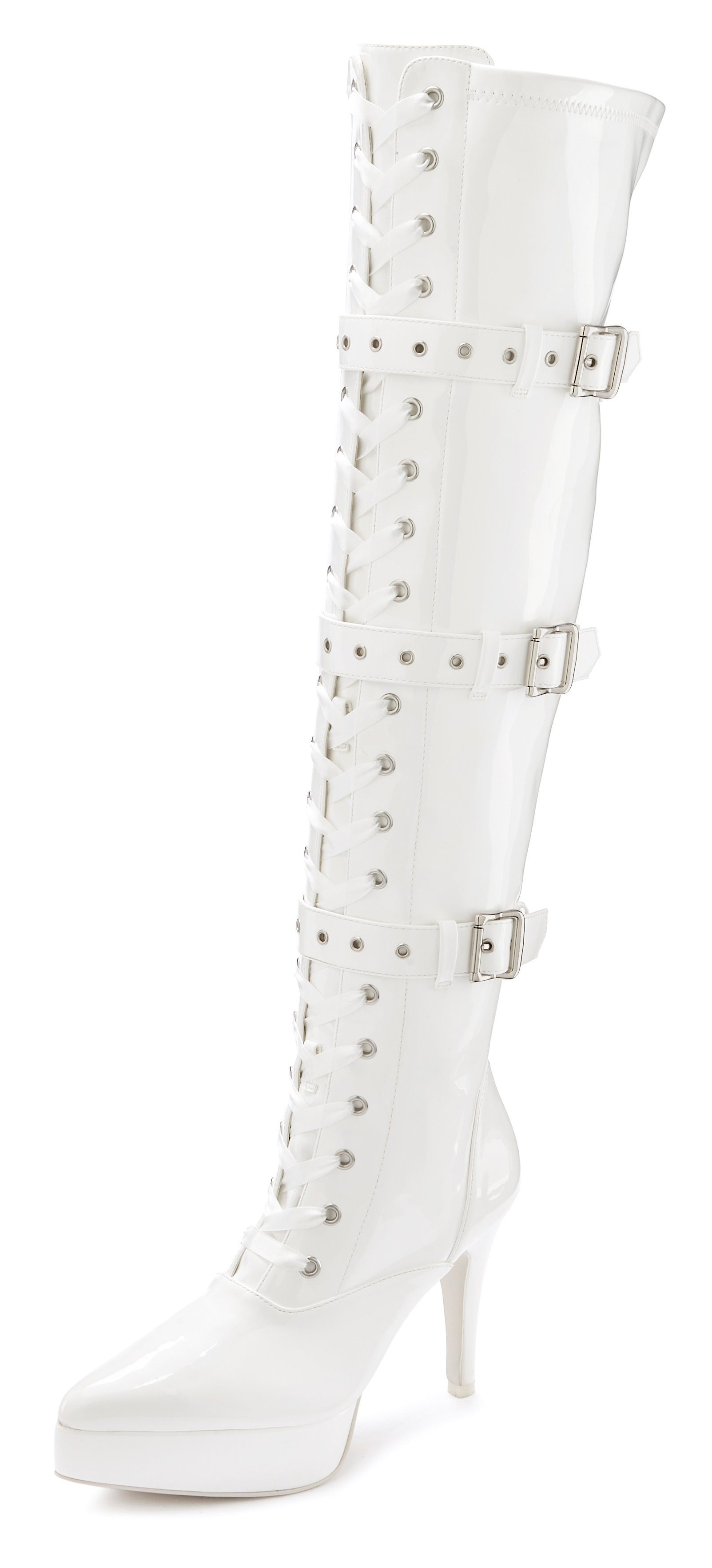 LASCANA Belle Affaire High-Heel-Stiefelette mit Plateau Overkneestiefel erotische Lack-Optik, mit Zierschnallen