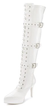 LASCANA Belle Affaire Overkneestiefel mit Plateau und Lack-Optik, reizvolle High-Heel Stiefelette