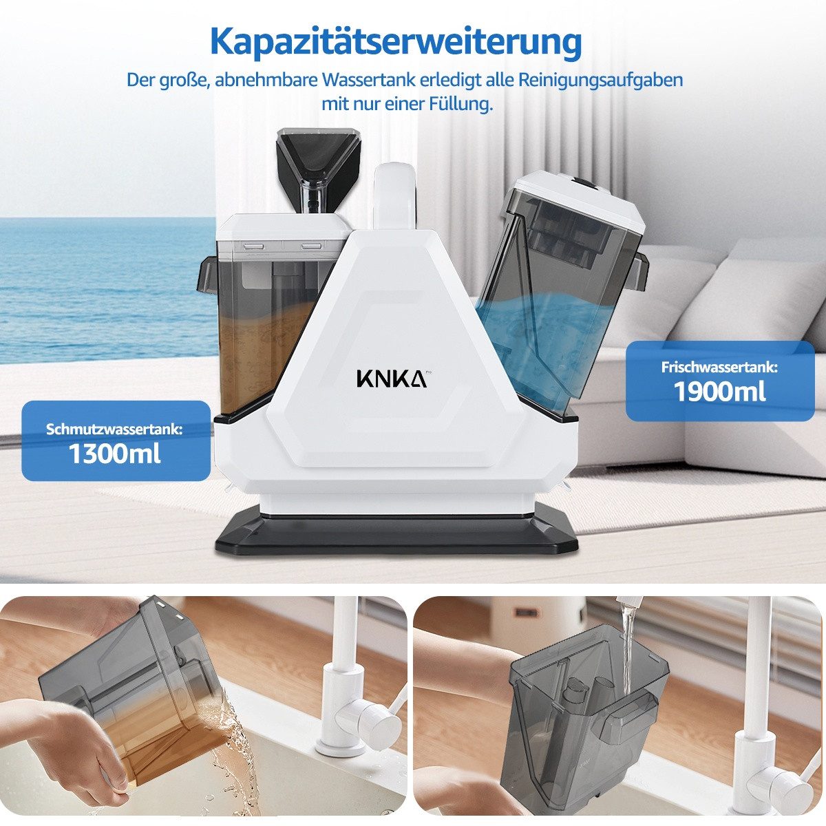 KNKA PRO Teppichreinigungsgerät Polsterreiniger Gerät, Tragbarer Teppichreiniger Waschsauger, 550 W, beutellos, mit 16000pa Saugkraft, für Sofas, Teppiche und Haustierunterlagen
