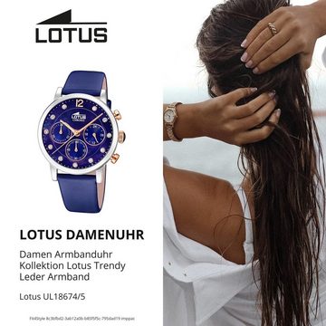 Lotus Quarzuhr LOTUS Damen Uhr Fashion 18674/5 Leder, Damenuhr rund, mittel (ca. 37mm) Lederarmband dunkelblau