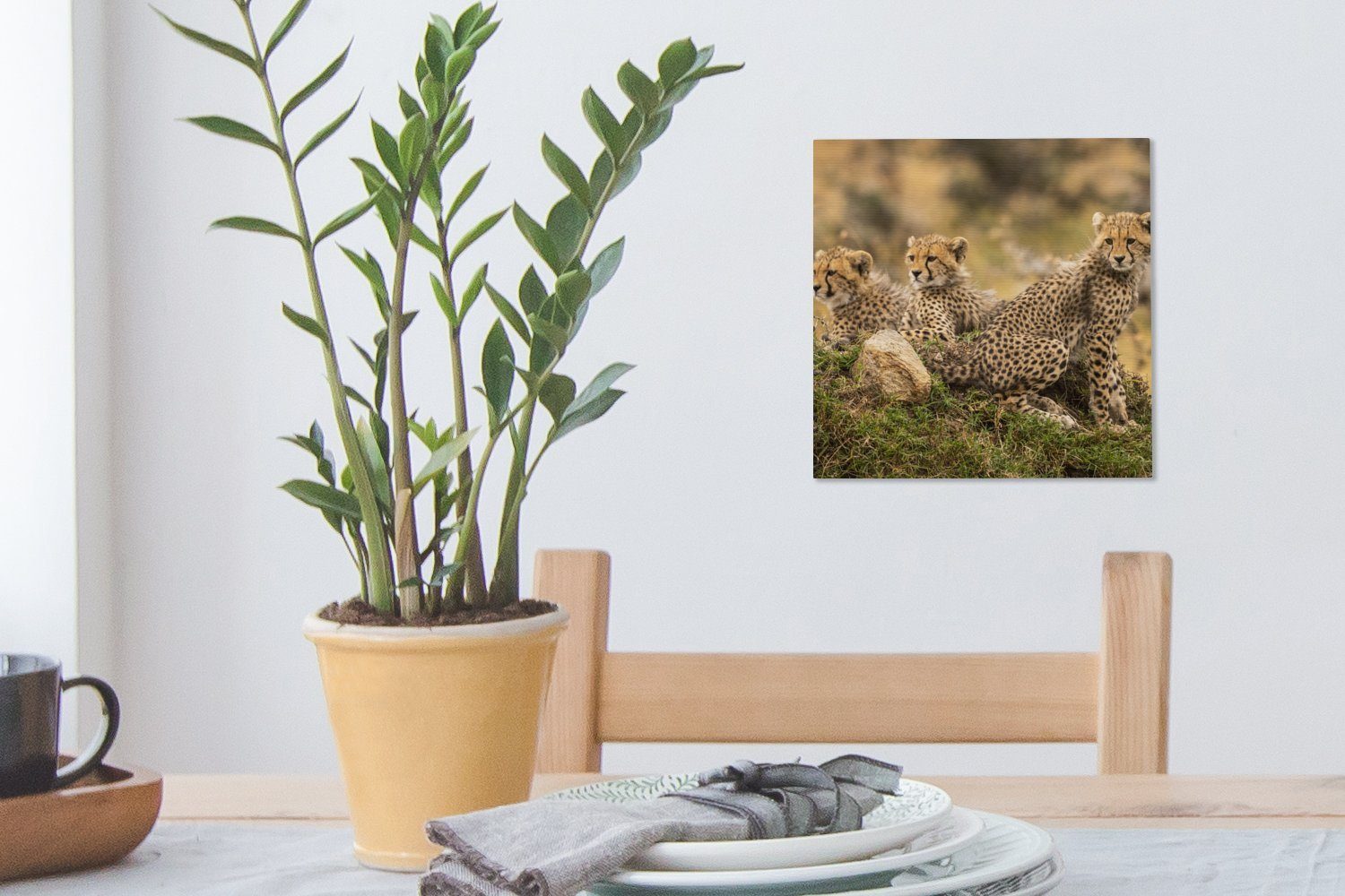 Leopard Schlafzimmer Bilder St), Leinwandbild - (1 Leinwand Wohnzimmer OneMillionCanvasses® für Tier, - Wald