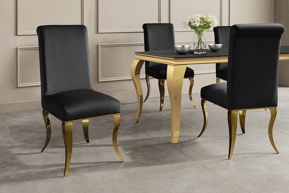 riess-ambiente Esszimmerstuhl MODERN BAROCK DELUXE schwarz/gold - weicher Samt-Bezug, Edelstahlbeine (Einzelartikel, 1 St), weiche Polsterung & Barock Design - ideal für Esszimmer & Schminktisch