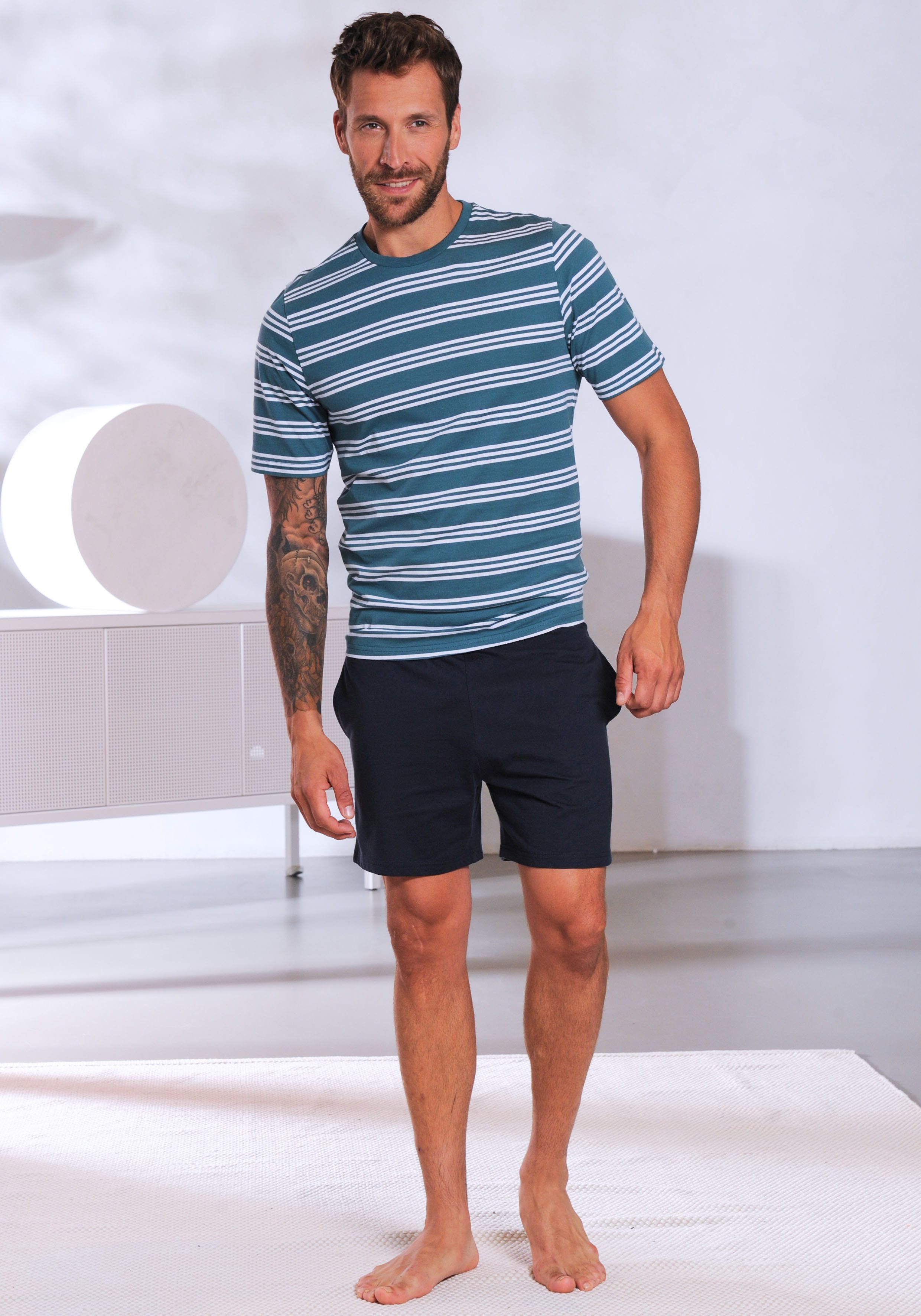 AUTHENTIC LE JOGGER Pyjama (Packung, 4 tlg., 2 Stück) Schlafanzug mit gestreiften Oberteilen