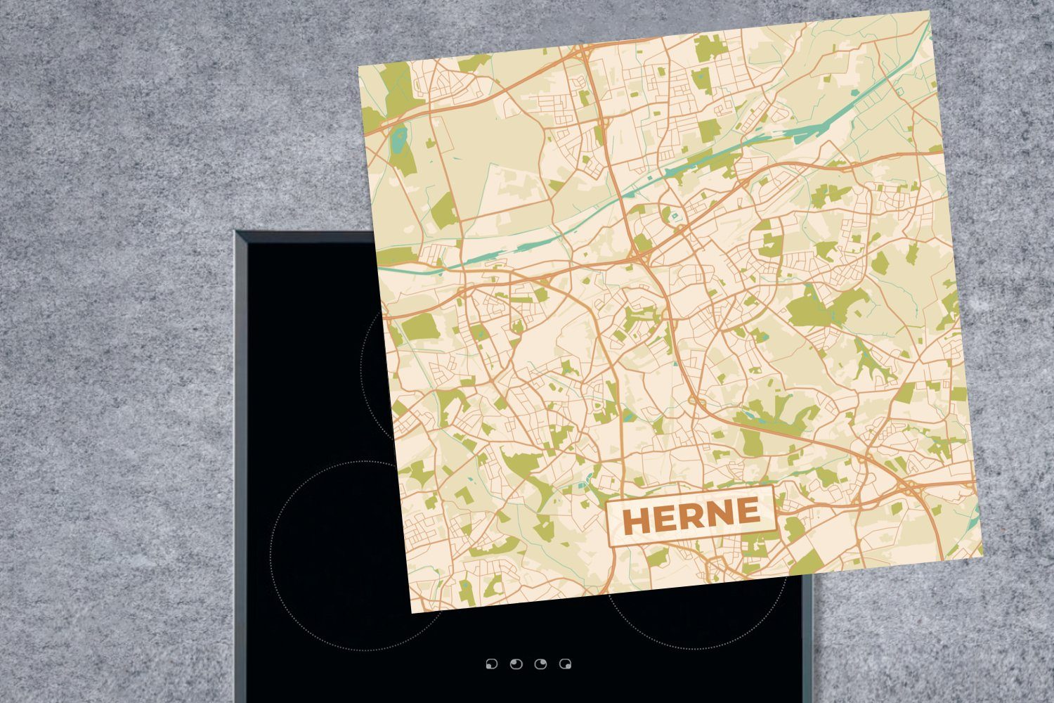 Stadtplan Ceranfeldabdeckung, Karte, (1 - küche Arbeitsplatte 78x78 Vintage Herne tlg), MuchoWow - - für cm, Herdblende-/Abdeckplatte Vinyl,