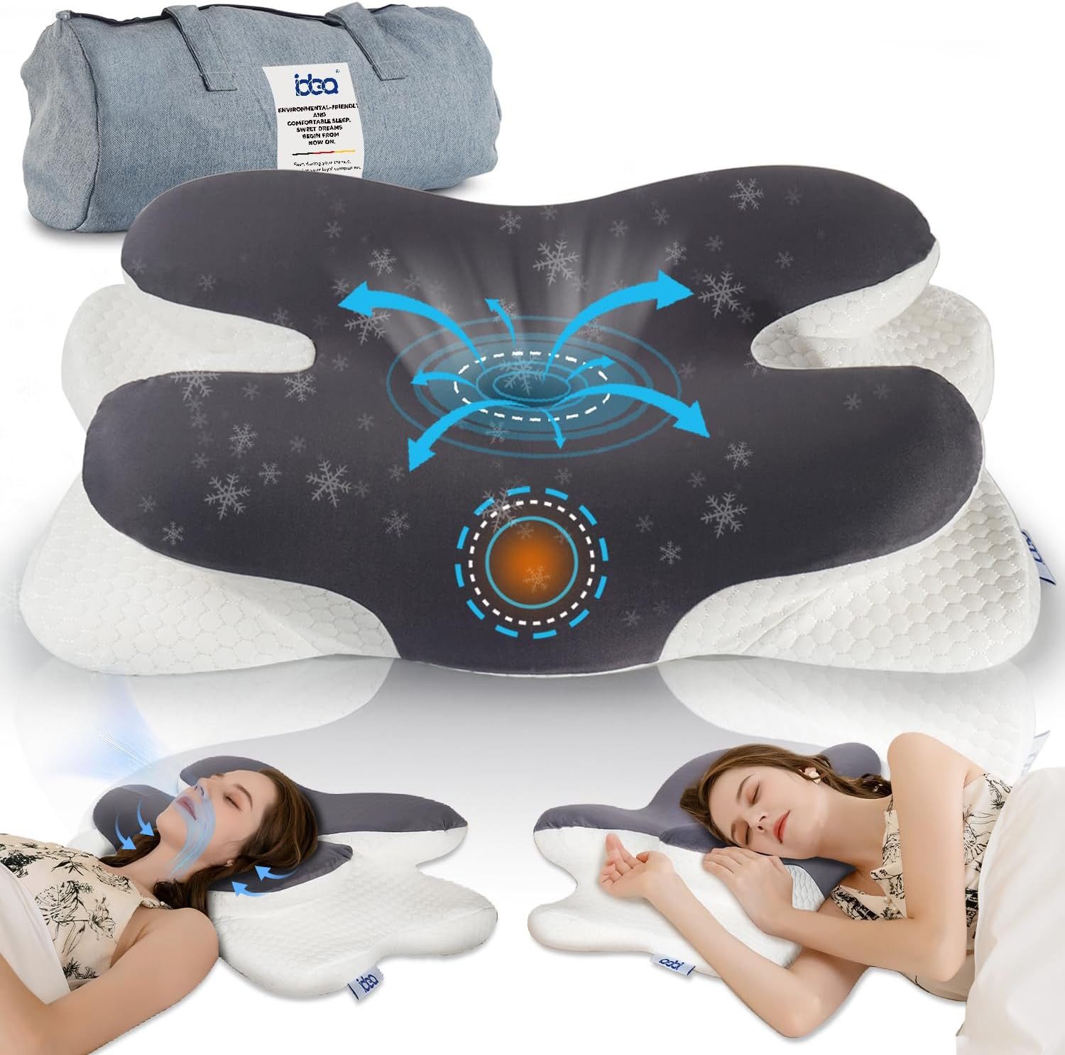 Esun Kopfkissen Nackenkissen, Memory Foam Kissen Nackenstützkissen Kopfkissen, Füllung: Kissenbezug besteht aus 18% Elasthan und 82% Nylon, Rückenschlafer, Bauchschlafer, Seitenschlafer, Set, Kissen vom OEKO-TEX® und CertiPUR Getestet, Kissen mit Reisetas