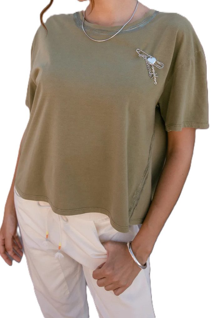Freeman T. Porter Kurzarmshirt Tissalia Foil Damen T-Shirt - Oversized Shirt - T-Shirt Damen grün