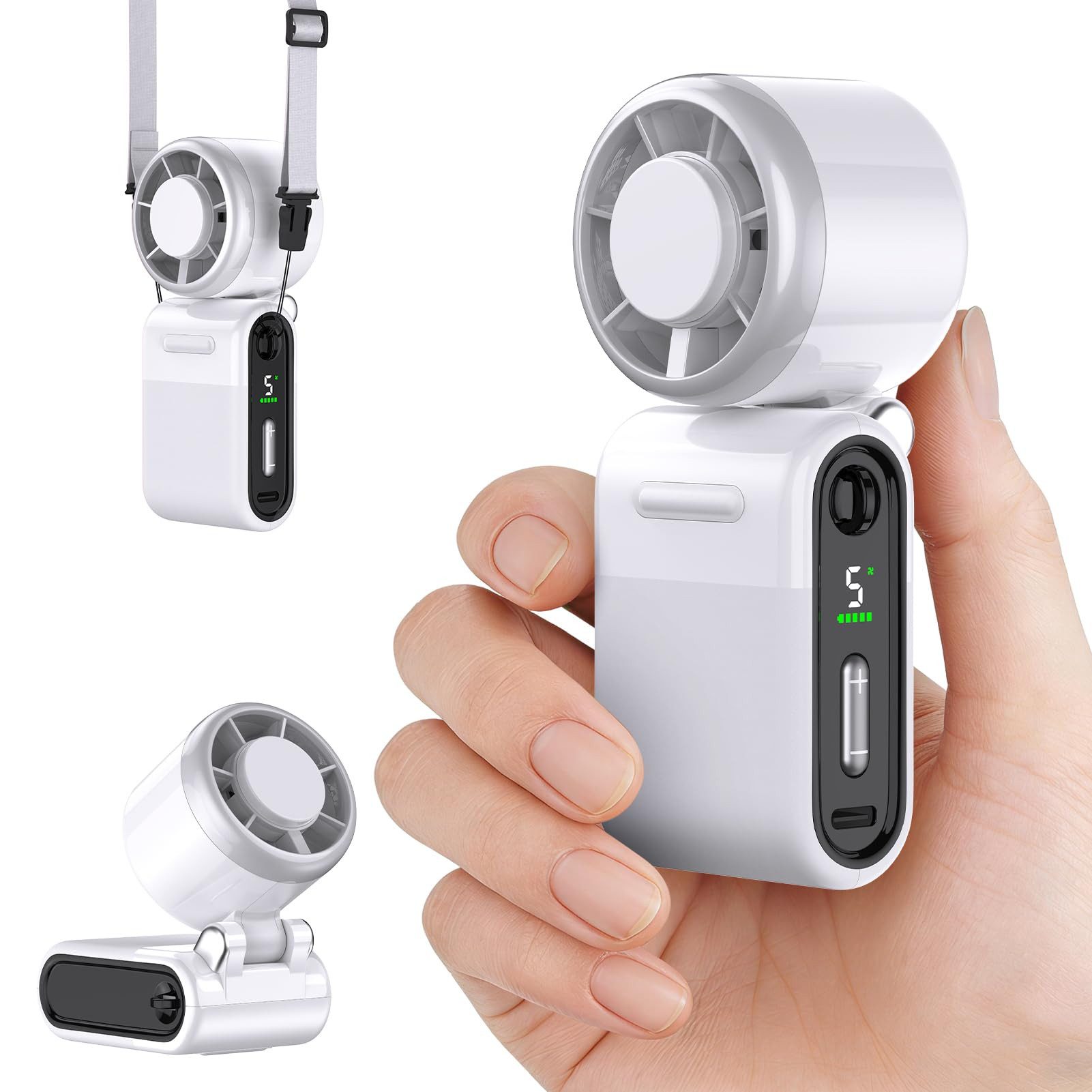 nsihing Handventilator Tragbarer Mini-Handventilator mit Turbo-Funktionm,Leise und langlebig, Kompakt & leistungsstark: 5 Stufen, Akku wiederaufladbar, handlich