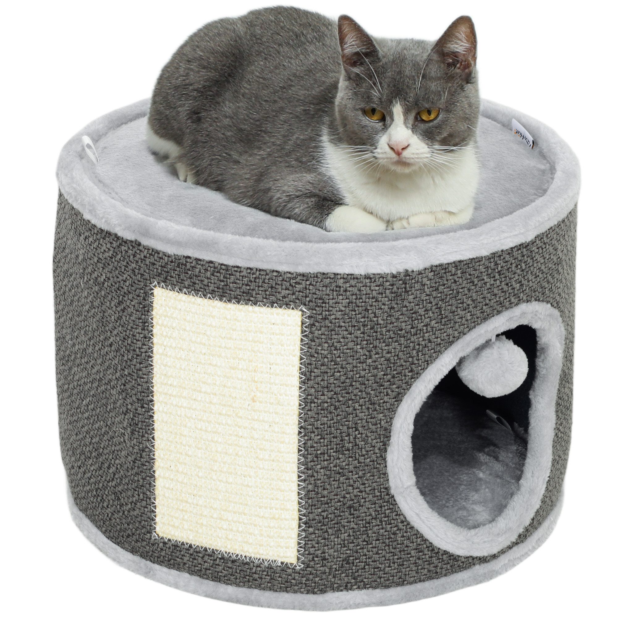 PawHut Kratztonne 30 cm hoch, mit Höhle, aus Sisal, (Katzentonne, 1-tlg., Katzenbaum), für Katze bis 5 kg, Dunkelgrau