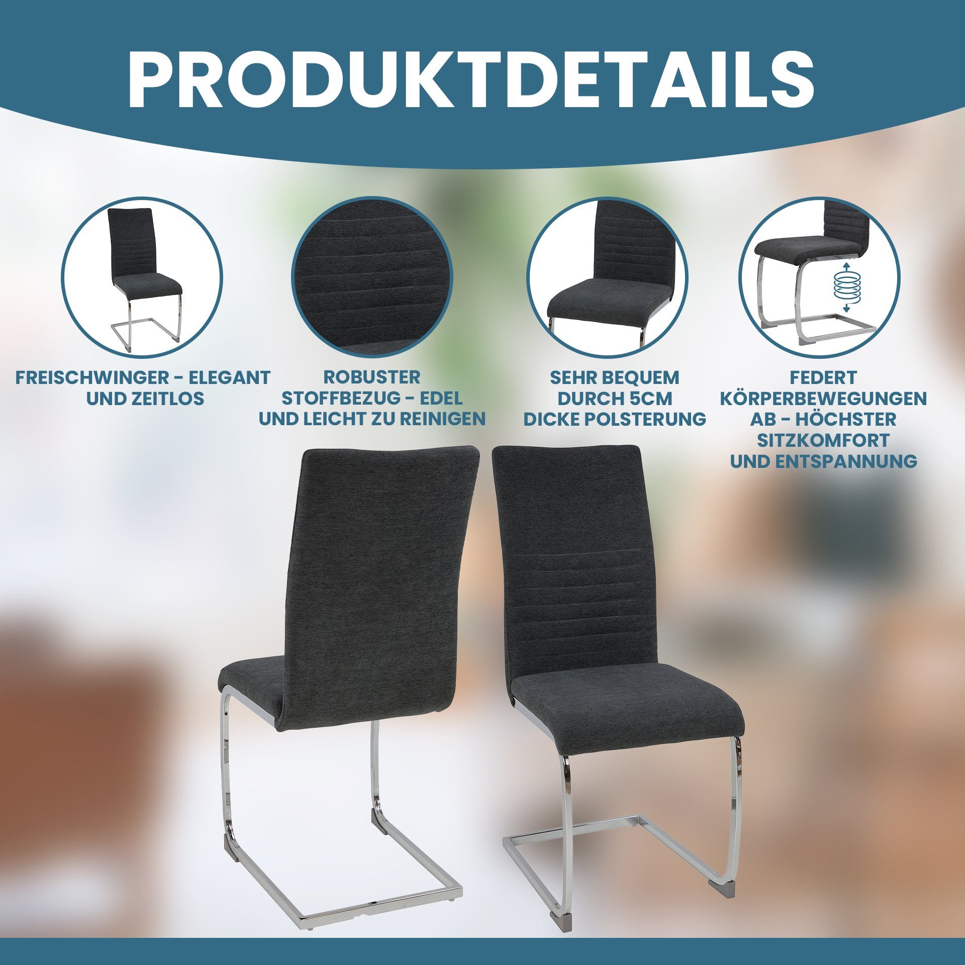 Albatros International Freischwinger Freischwinger LUGANO 4er Set Grau Mode günstig online kaufen