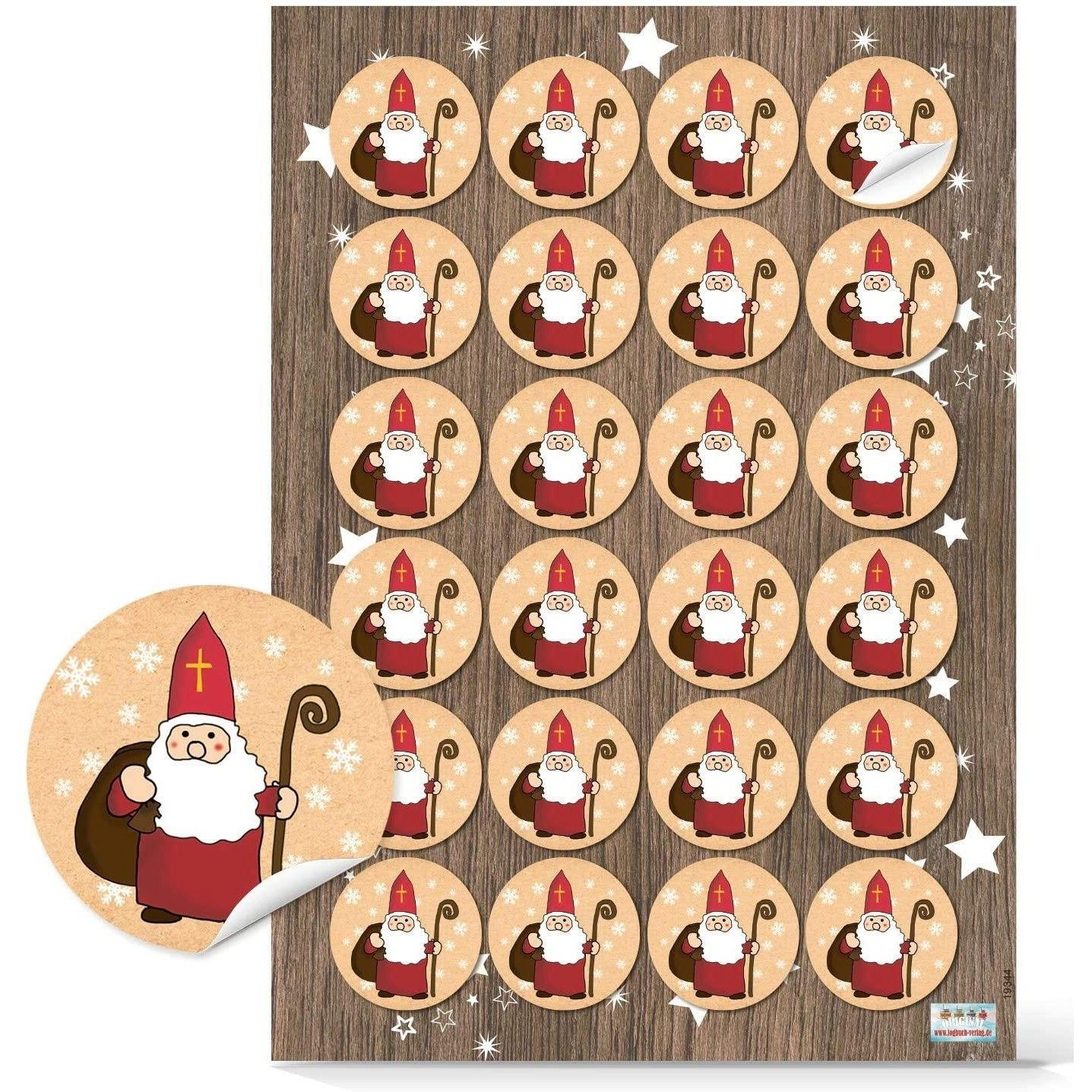 Logbuch-Verlag Aufkleber 48 kleine Nikolaus Aufkleber beige rot weiß - rund 4 cm -