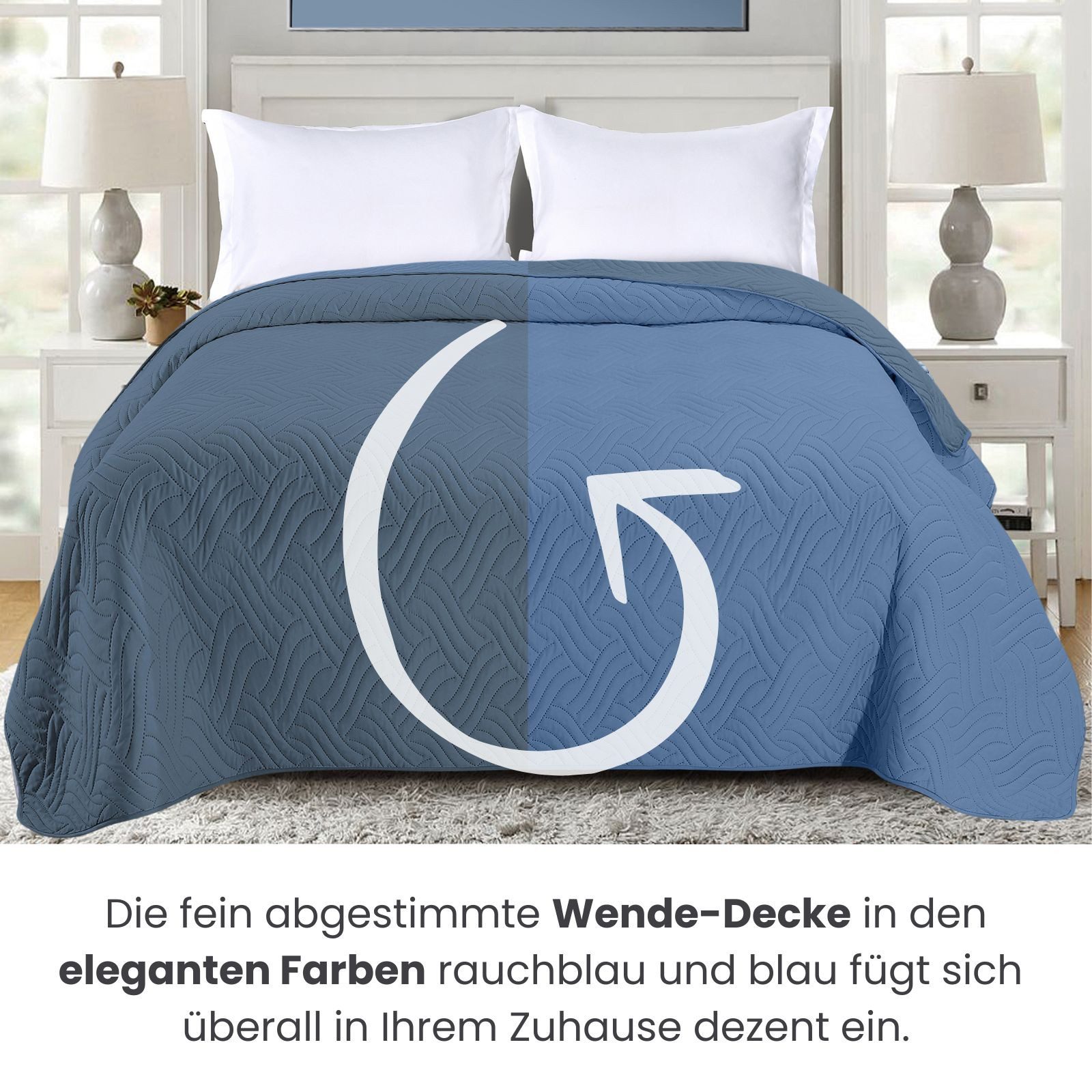 wometo Tagesdecke Wendedecke XXL aus samtweicher Microfaser in 170x210 cm, OEKO-TEX®, wattiert & gesteppt, Bettüberwurf, Sofaüberwurf