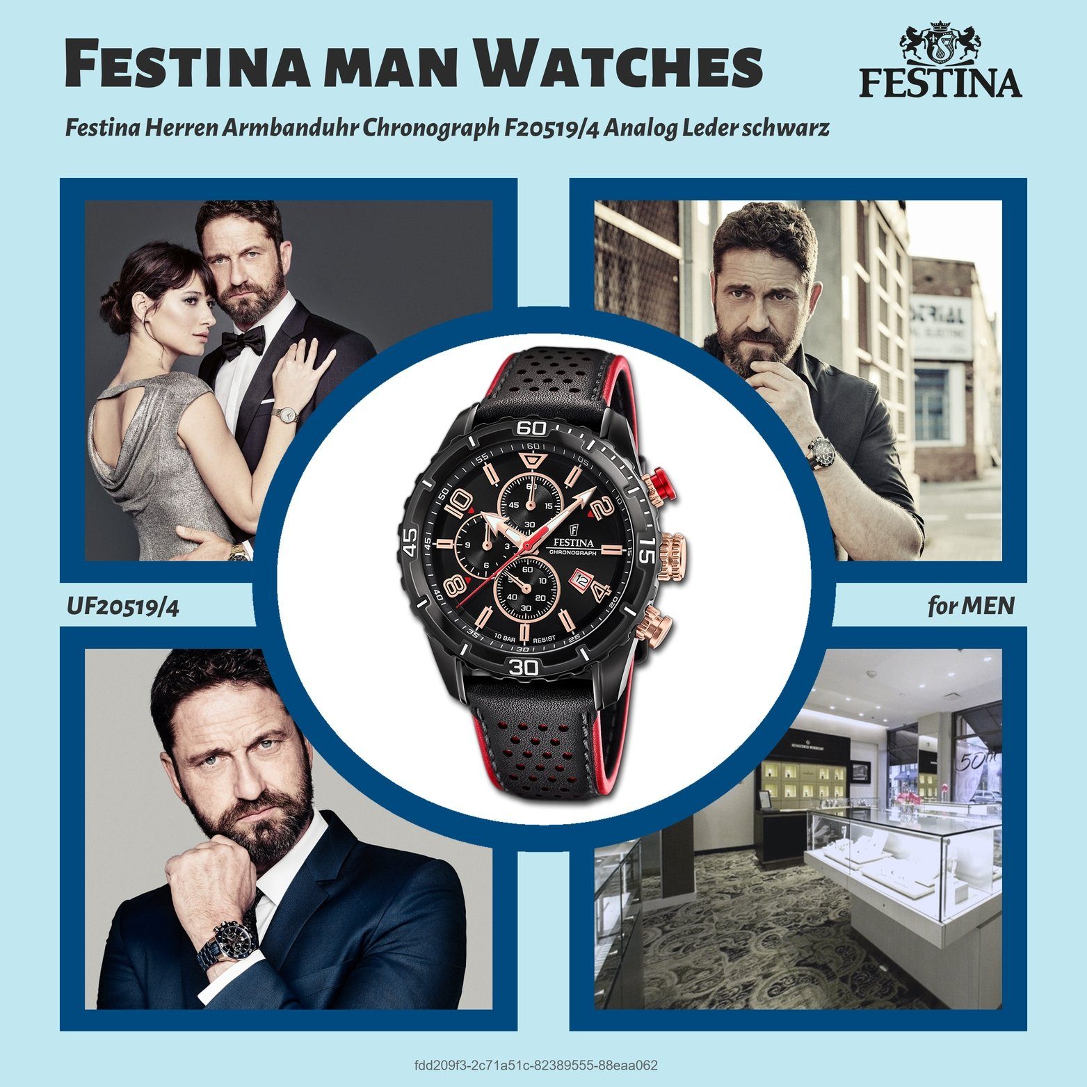 Uhr Leder F20519/4, groß schwarz, Herren Festina rund, Quarzuhr Festina Herrenuhr (ca. Lederarmband 45mm)