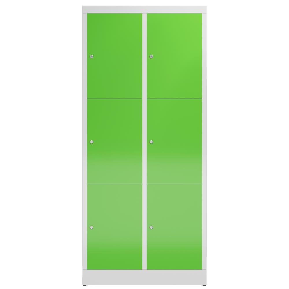 montiert, keine Korpus: RAL notwendig Steelboxx 7035 | Grün Türen: komplett Lichtgrau/ 6 Schließfachschrank Fächer Lichtgrau (1-St) Montage Fächerschrank Spindschrank