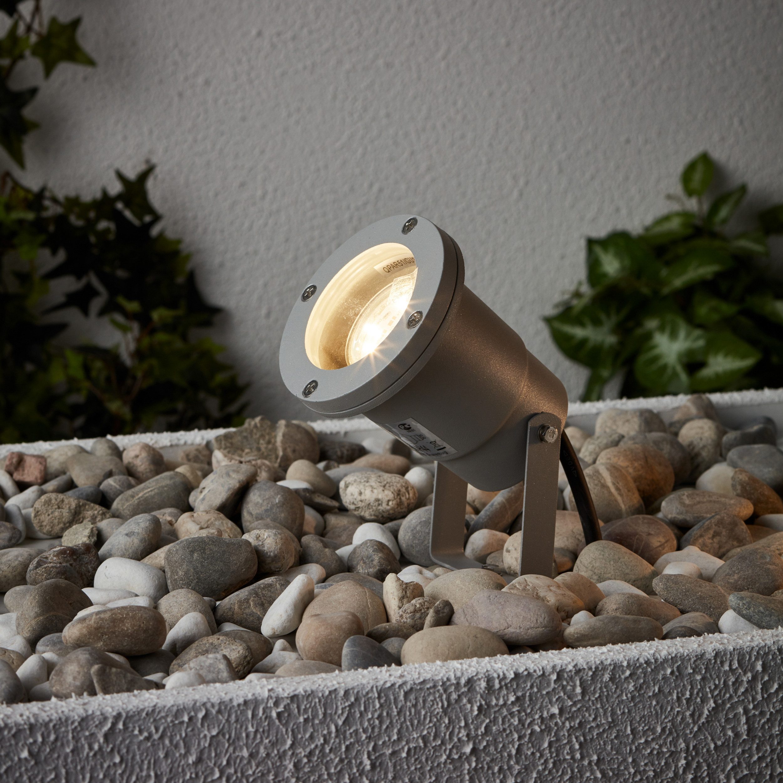 Lightbox Gartenstrahler, LED wechselbar, Warmweiß, spritzwassergeschützte Gartenleuchte - mit warmweißem Licht 16cm Hoch