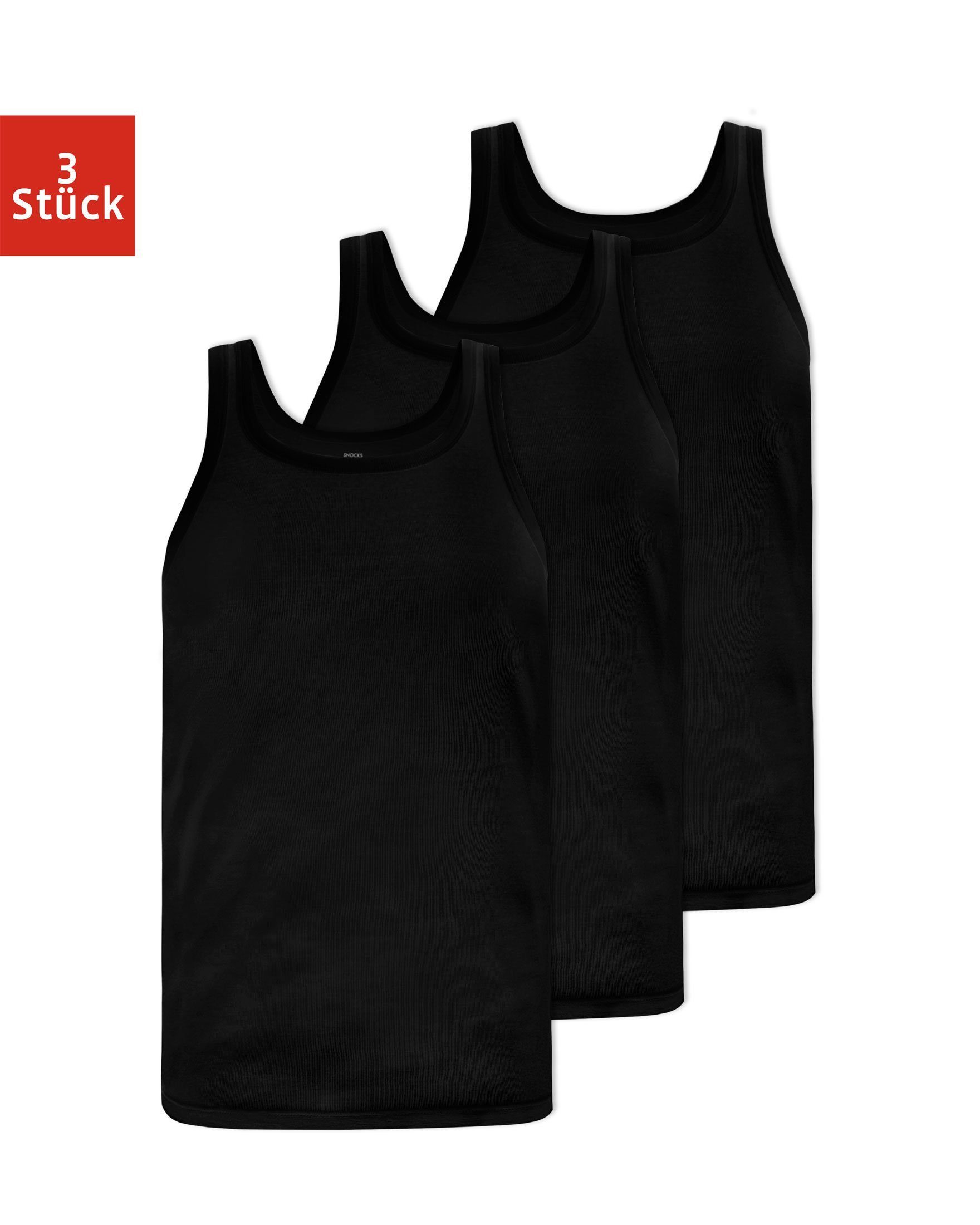 SNOCKS Ripptanktop Feinripp Unterhemden Herren (3-tlg) aus Bio-Baumwolle, extra lang geschnitten