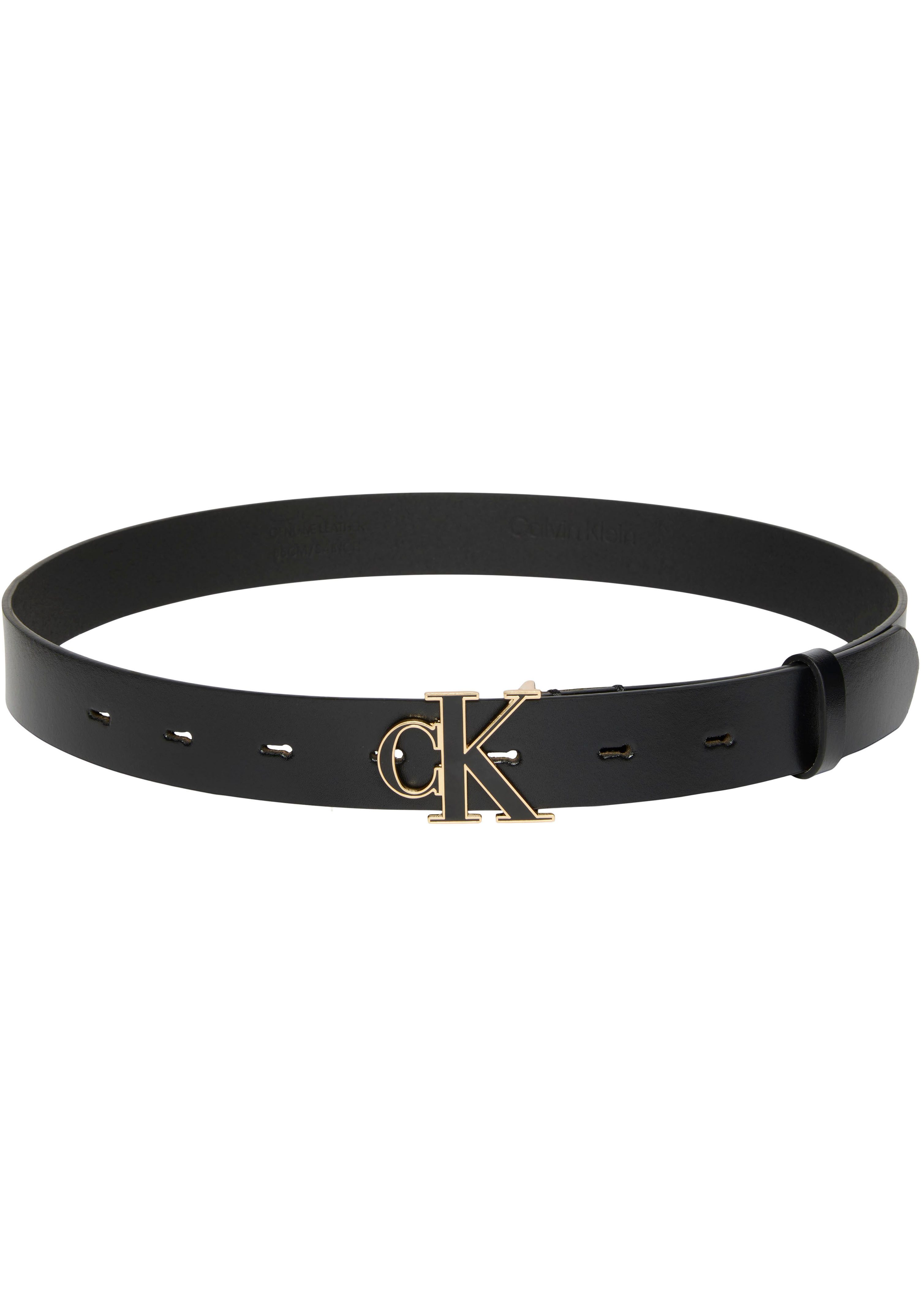 Calvin Klein Ledergürtel ROUND CK BUCKLE 30MM BELT INLAY Größenverstellbar mit Metallschließe