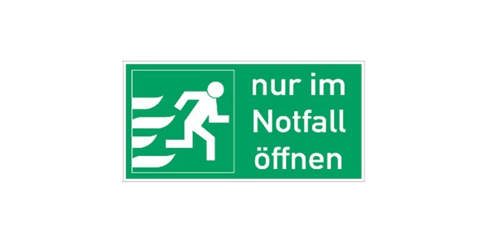 Thumbnail - König Werbeanlagen Hinweisschild Nur im Notfall öffnen rechtsweisend (Querformat), Kombischild