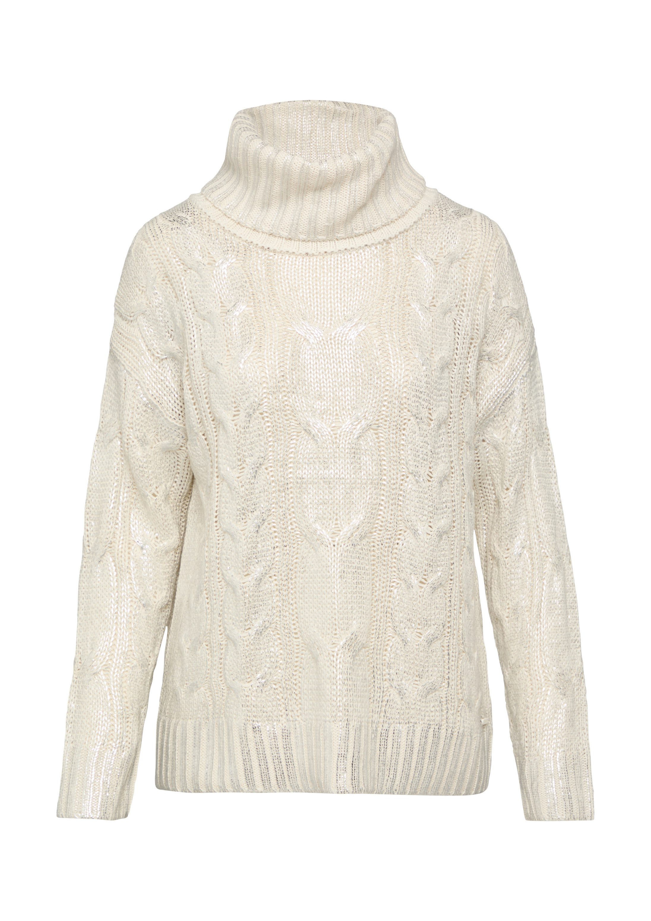 QS Longpullover Strickpullover Oversize Pullover mit Zopfmuster und All-over-Print