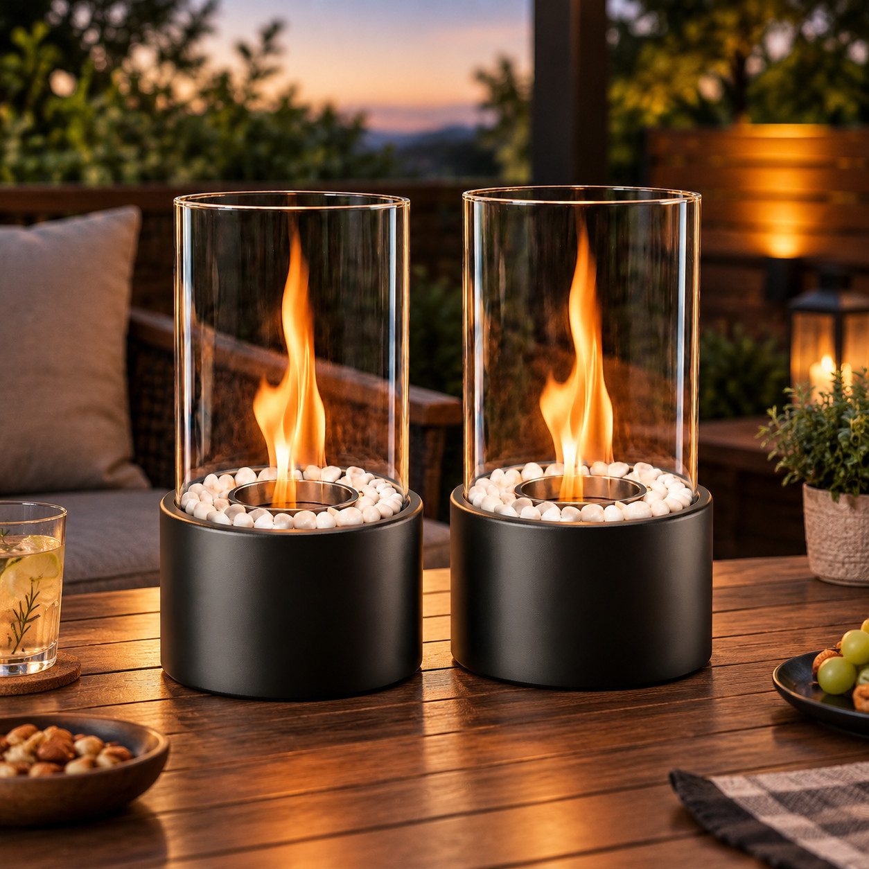 Nettlife Tischfeuer Ethanol Tischkamin Indoor Outdoor Eckig/Rund Kamin Tischfeuerstelle (Set, 2-St., Für Balkon Schlafzimmer Zuhause), Geschenkideen oder als stilvolle Tischdekoration