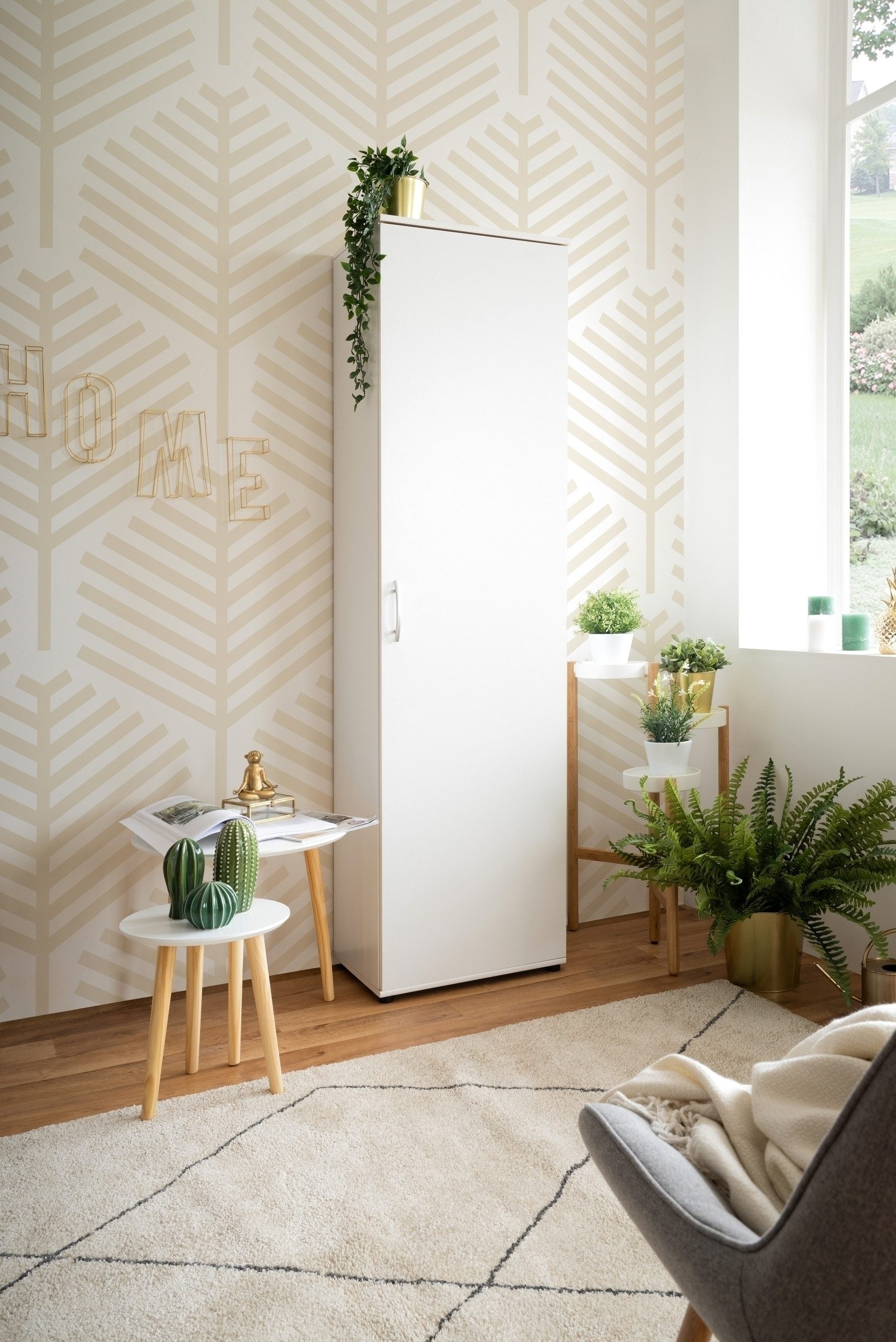 Finori Garderobenschrank 1 Tür, 5 Böden, in Weiß - 50x187x34cm (BxHxT)