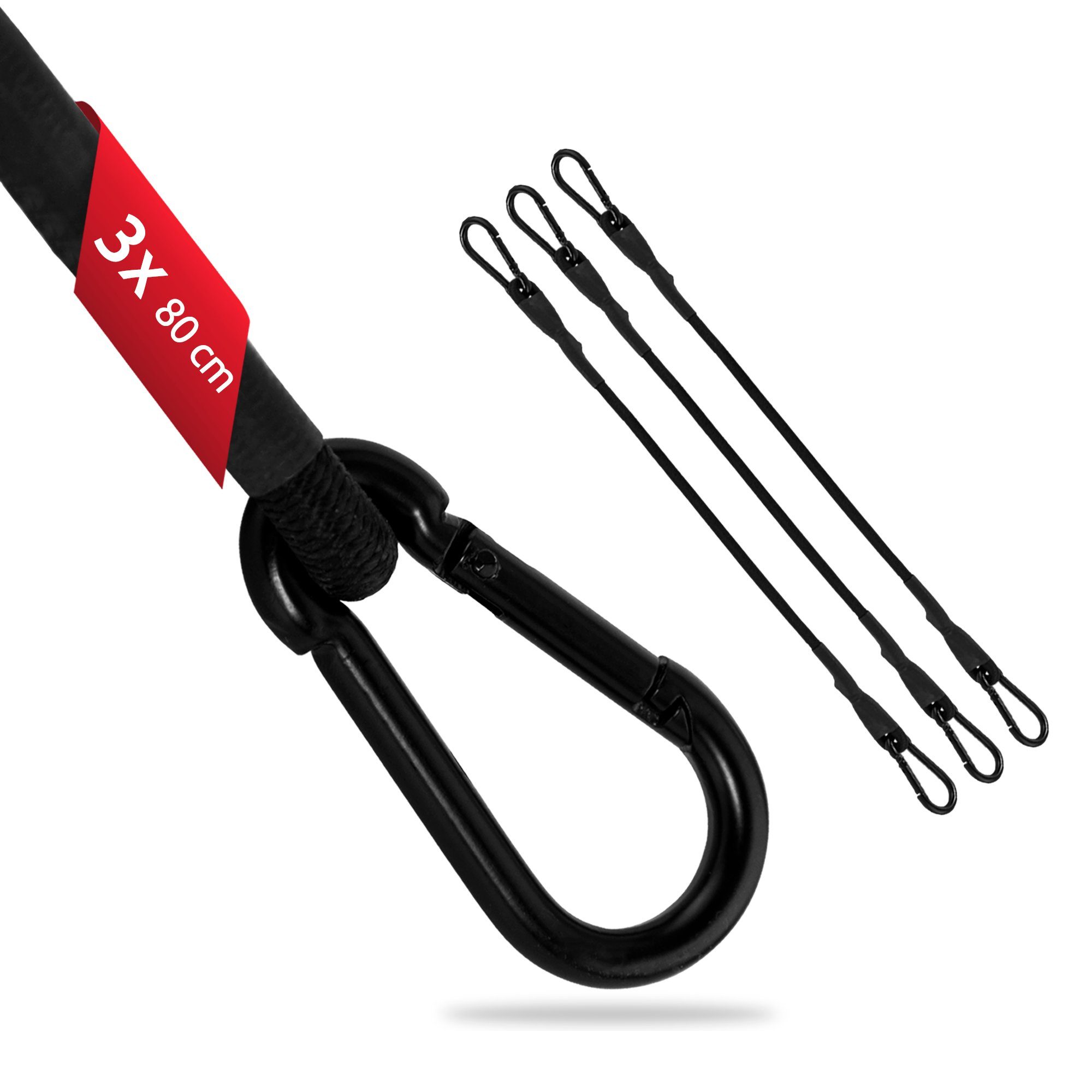 ECENCE Spanngurt 3x Spanngummi mit Karabiner 80cm in Schwarz Latex (3-St)