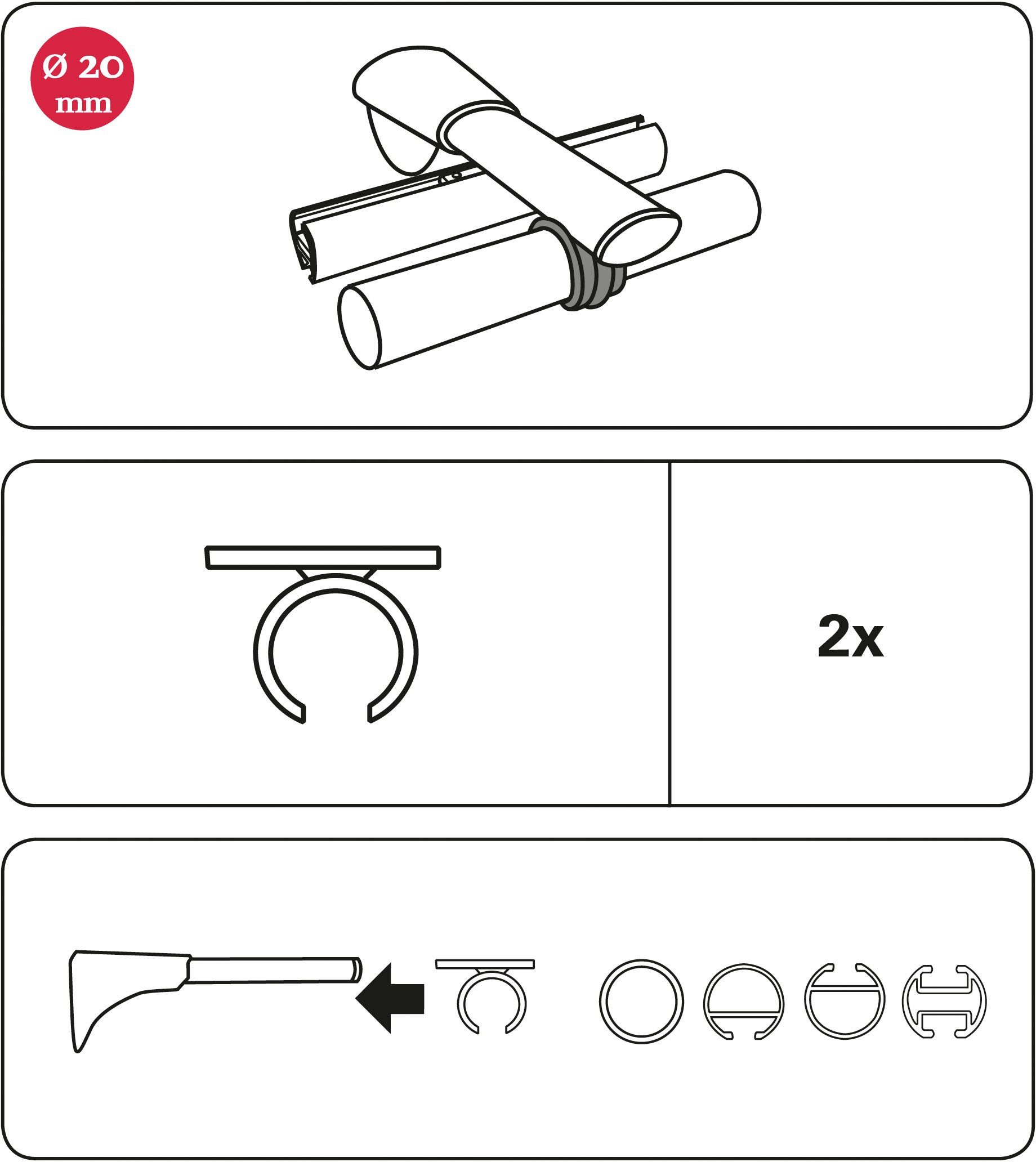 Verbinder Ring-Adapter für 20 Ø Universalträger, Chicago (2-St), GARDINIA, mm Einzelprogramm Serie chromfarben