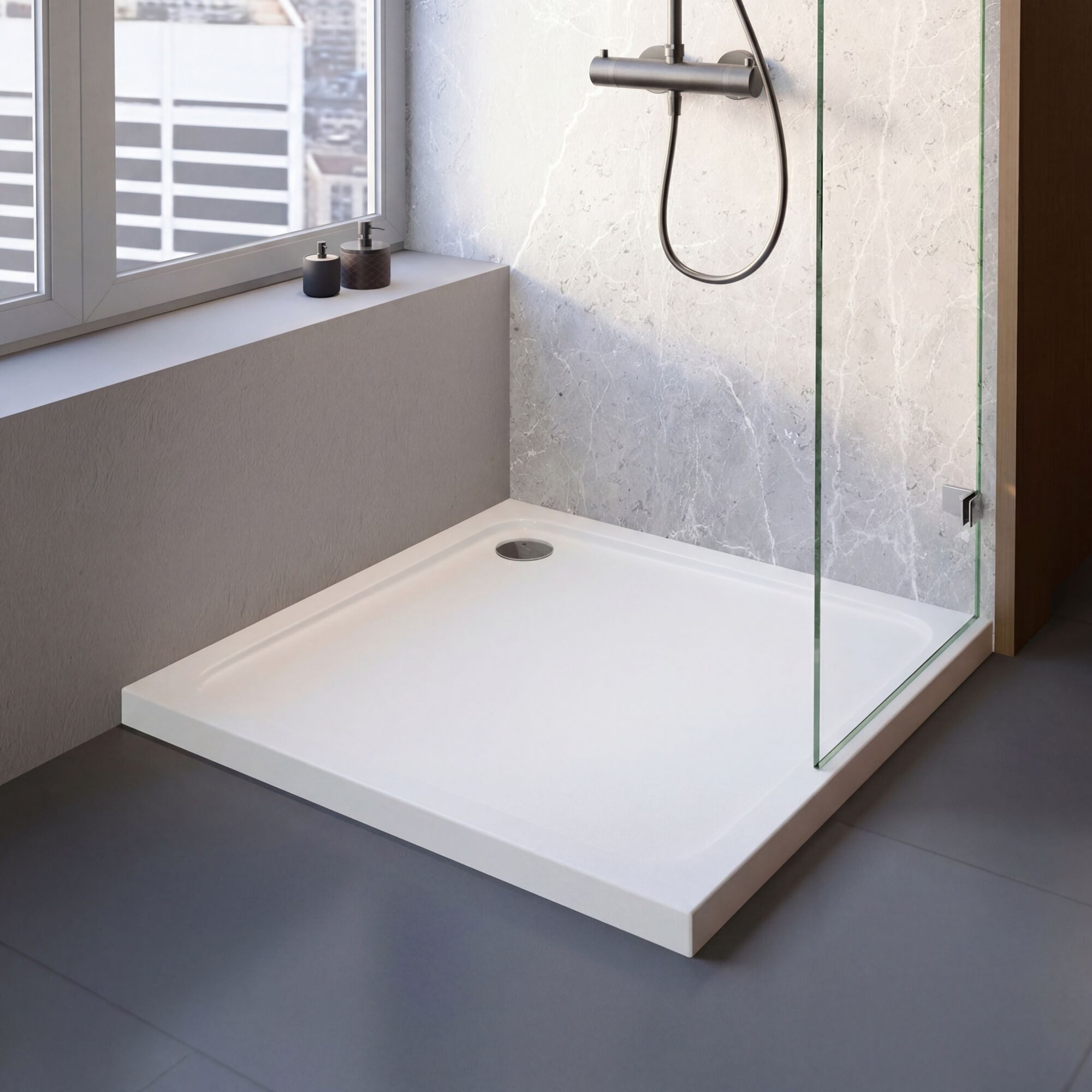 Schulte Duschwanne Adria, Sanitäracryl, 80 x 80 cm Weiß Komplett Set mit Wannenträger und Ablauf