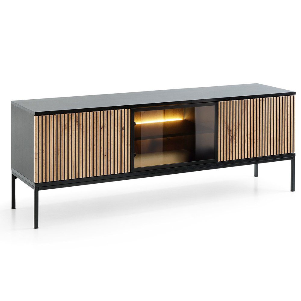 Lomadox Lowboard SIBARI-160, Fernsehschrank in schwarz mit Wotan Eiche Nb., grifflos