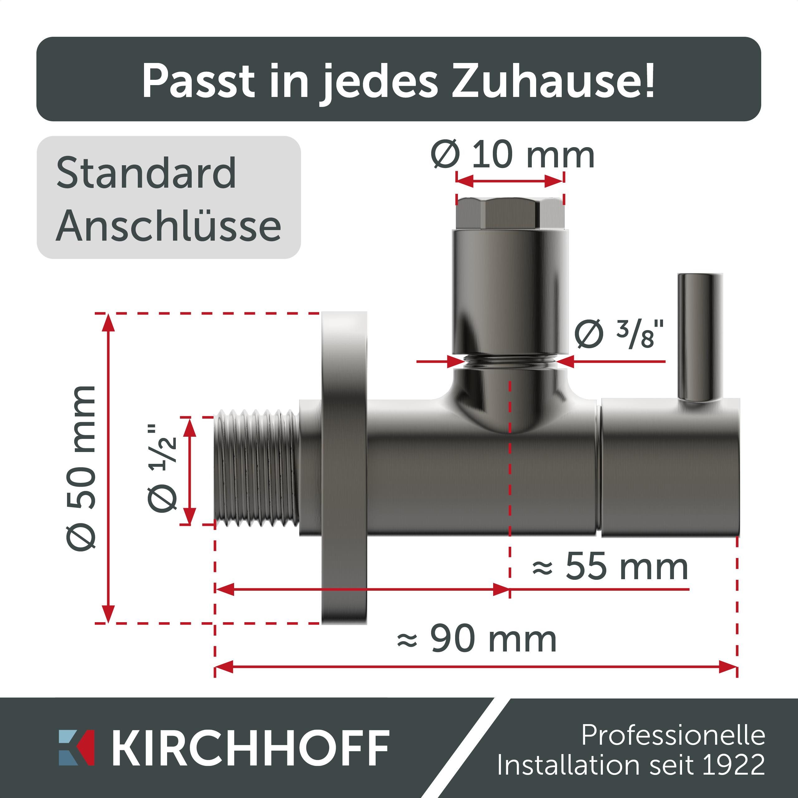 Kirchhoff Eckventil DESIGN, max. 16 bar, Schnellverschluss, Eckregulierventil Kalt- und Warmwasserleitung
