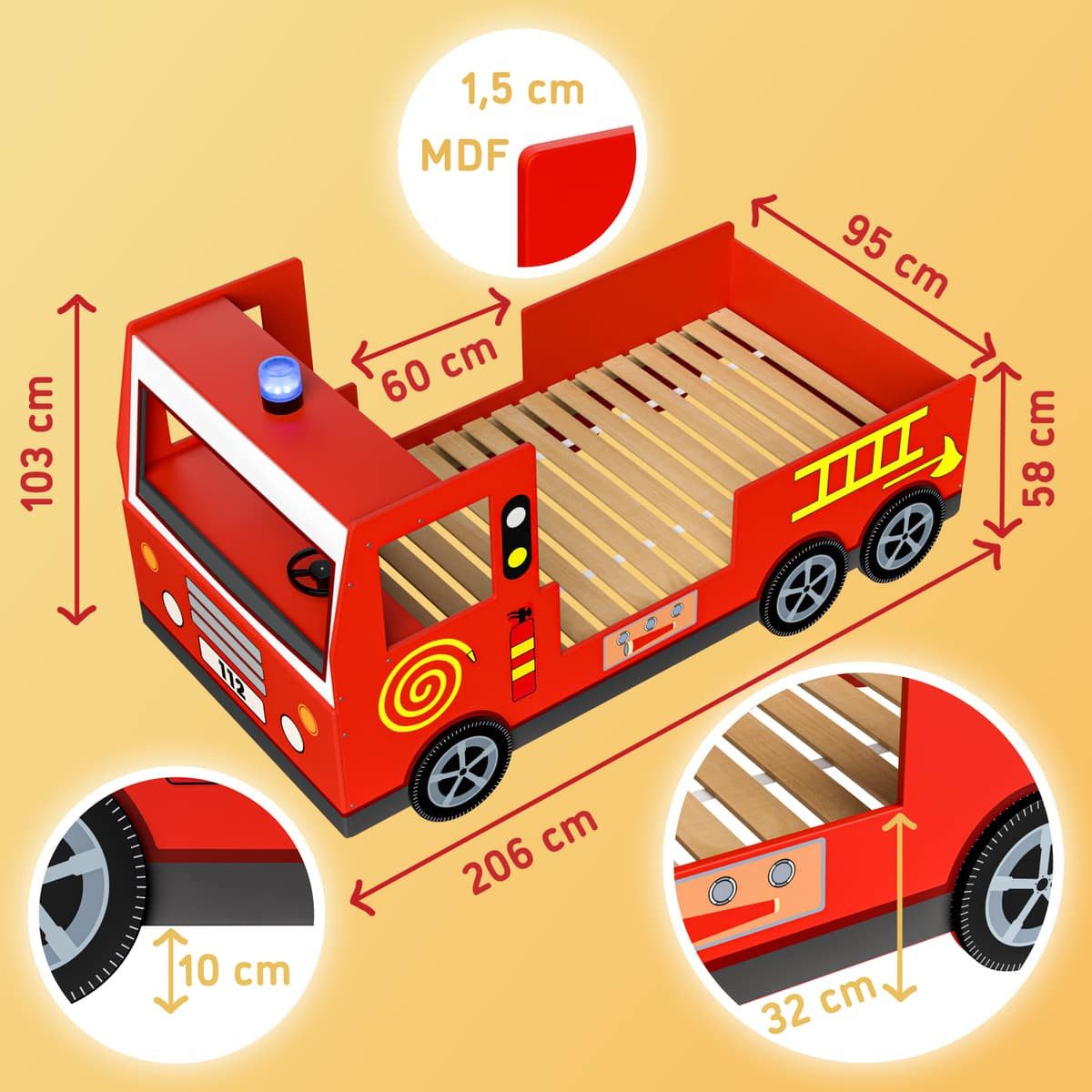 Casaria children's bed, 90x200cm, fall protection, slatted base, 120kg load capacity, children's bed, car bed