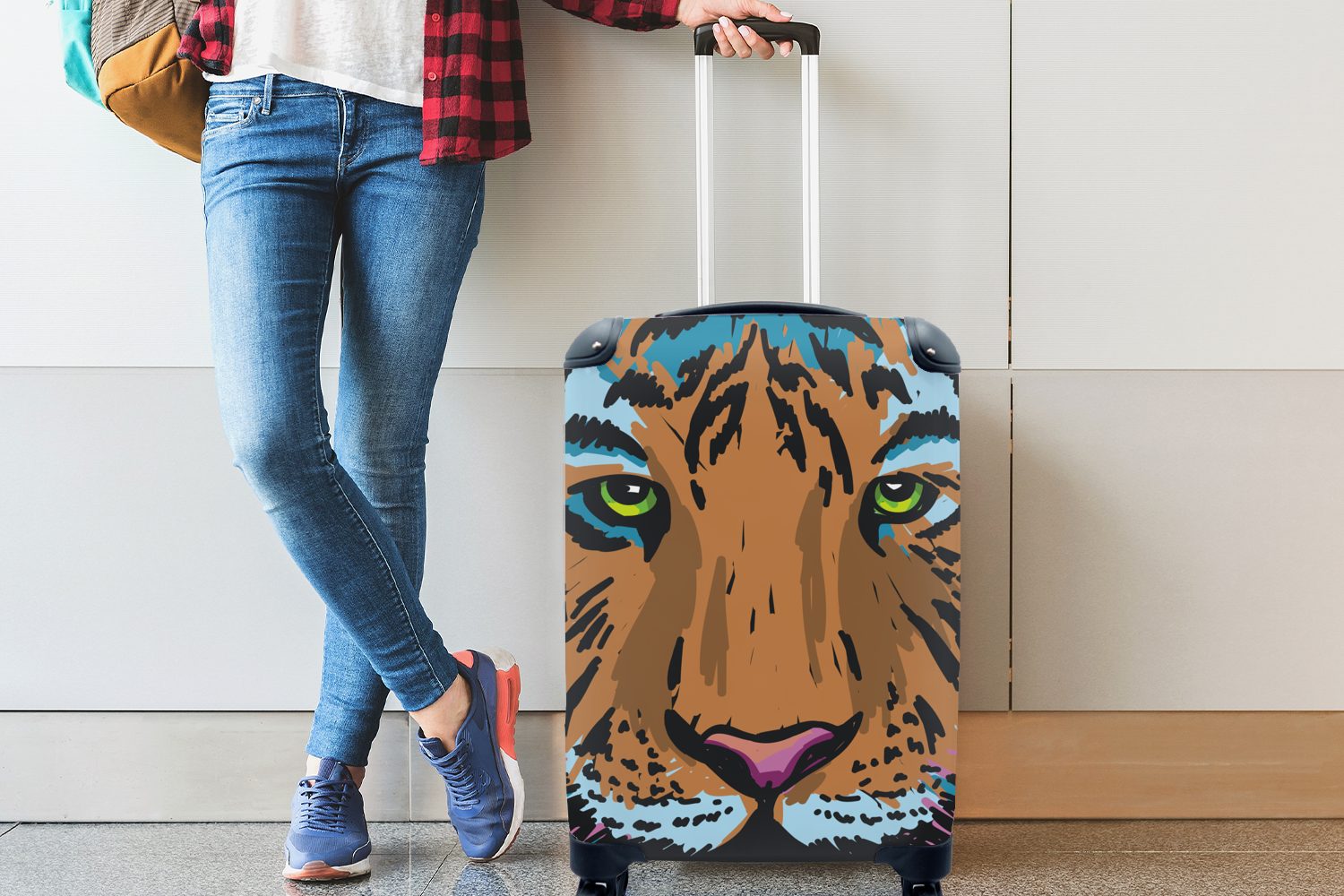 Tiger Ferien, - - mit Reisetasche Farbe für Reisekoffer rollen, MuchoWow Trolley, Rollen, Handgepäck Handgepäckkoffer Augen, 4