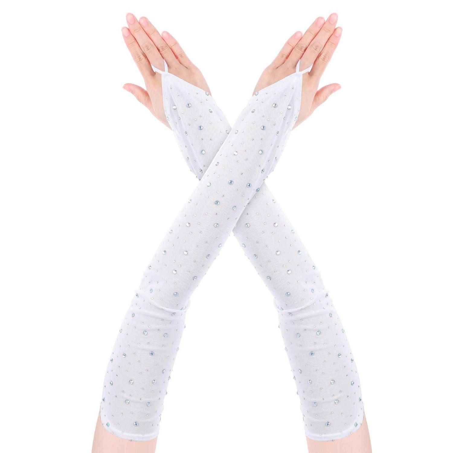 LuxusKollektion Abendhandschuhe Handschuhe Lang Fingerlos Schwarz Strass Ellenbogenlang (1-St)