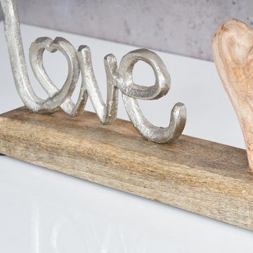 Levandeo® Deko-Schriftzug, Schriftzug Love L25,5cm Metall Silber Mango Holz Tischdeko Deko