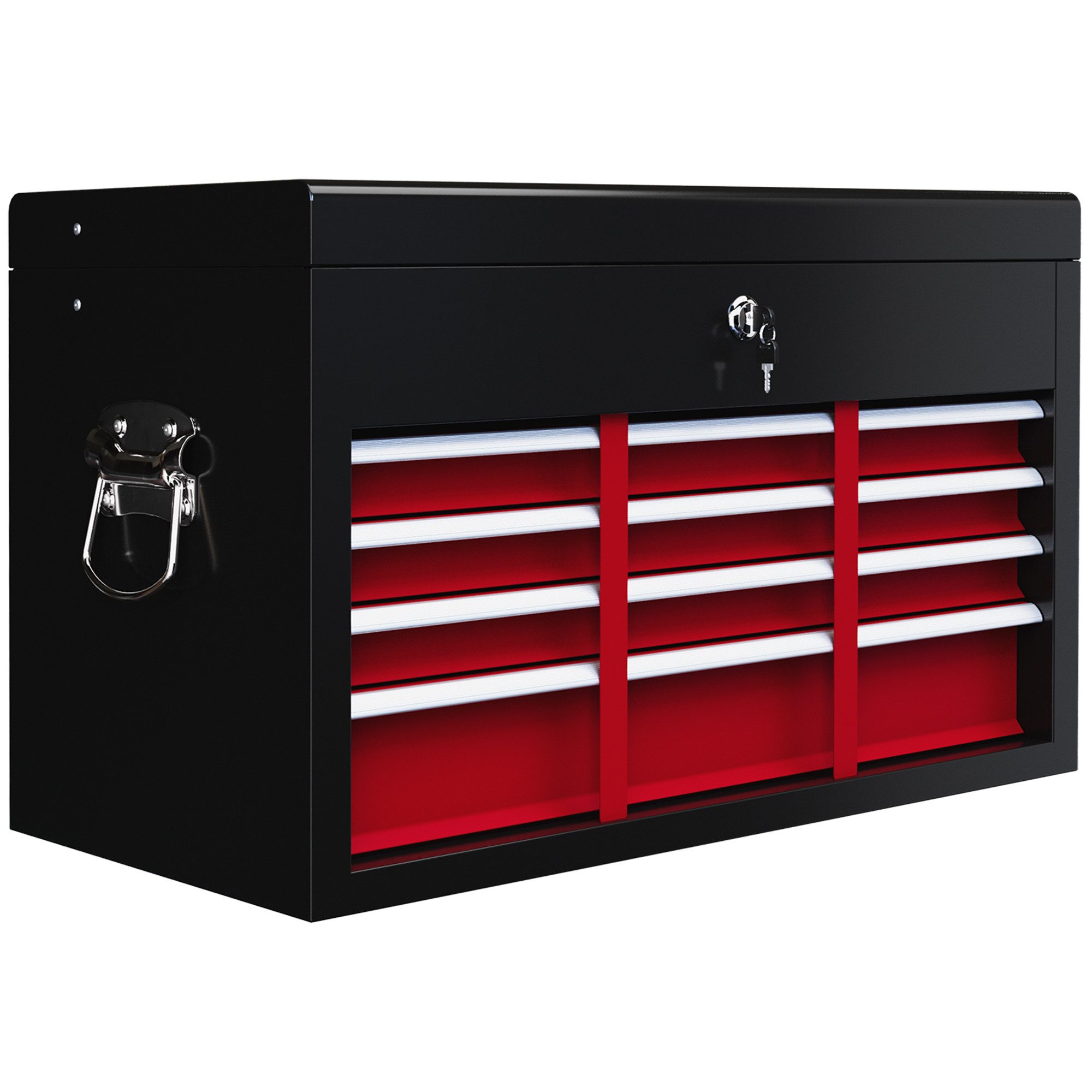 HOMCOM Werkzeugbox tragbarer Werkzeugkoffer mit 6 Schubladen, 2 Griffe, Schloss (Werkzeugaufbewahrung, 1 St., Werkzeugkasten), Stahl, Rot